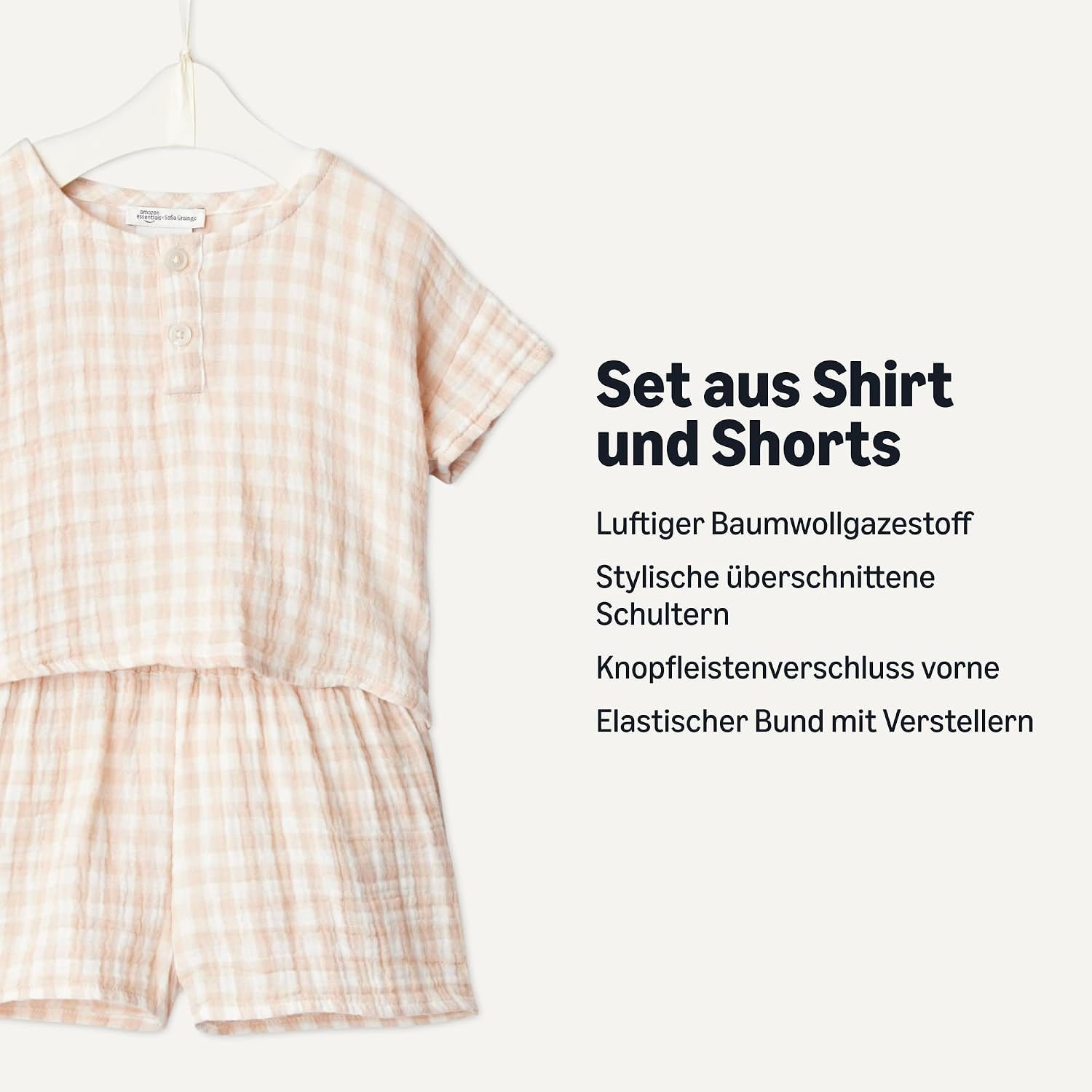 Detalle 2 de Amazon Essentials x Sofia Grainge Unisex Baby Spielset aus Baumwollgaze: Hemd und Shorts