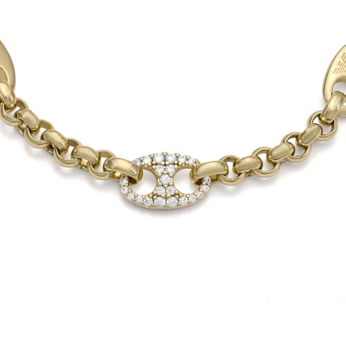 Detalle de Bracelet Emporio Armani pour femmes en acier inoxydable ou laiton, fini or et fermoir mousqueton doré