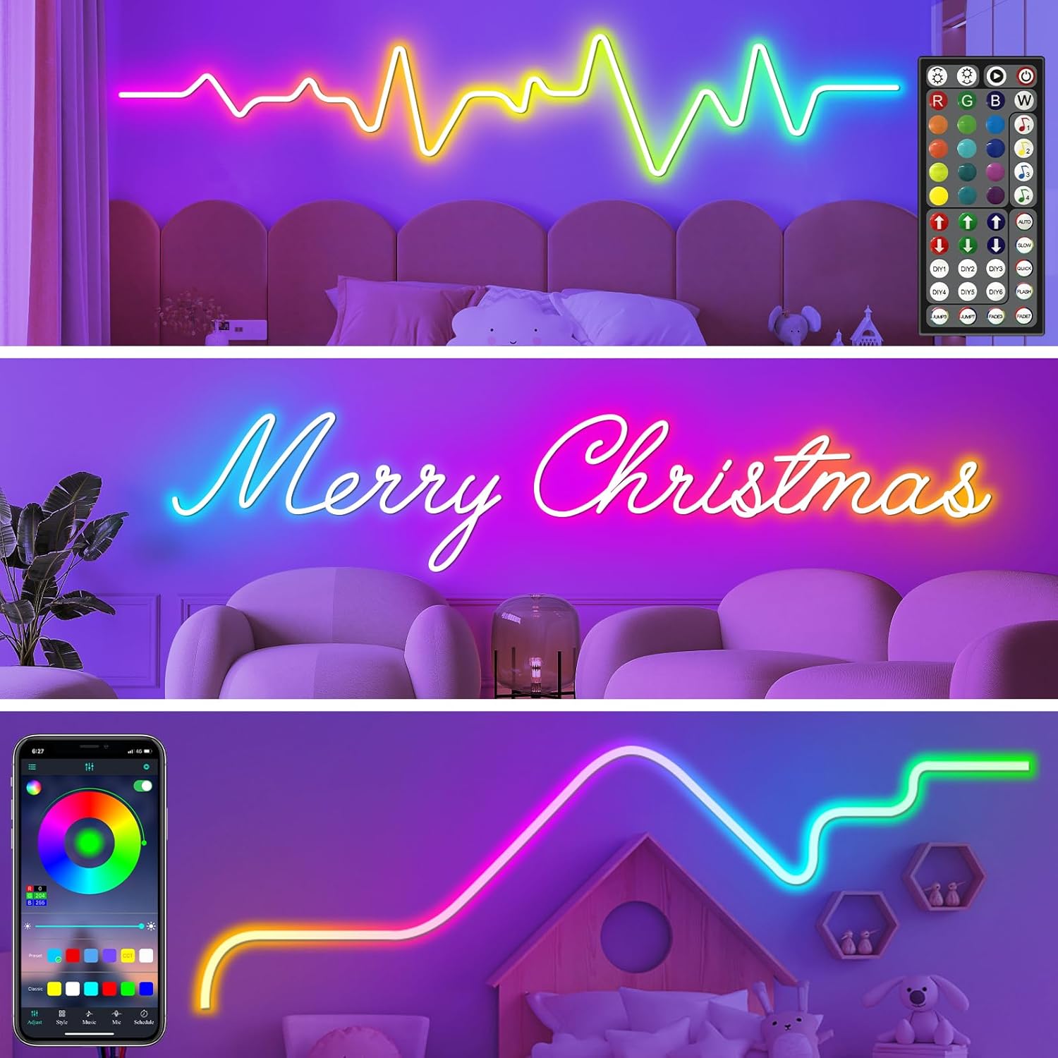 Thumbnail 6 de 6 m Neon LED Strip (flexibel), RGB mit App- & Fernbedienungssteuerung und Musik-Sync