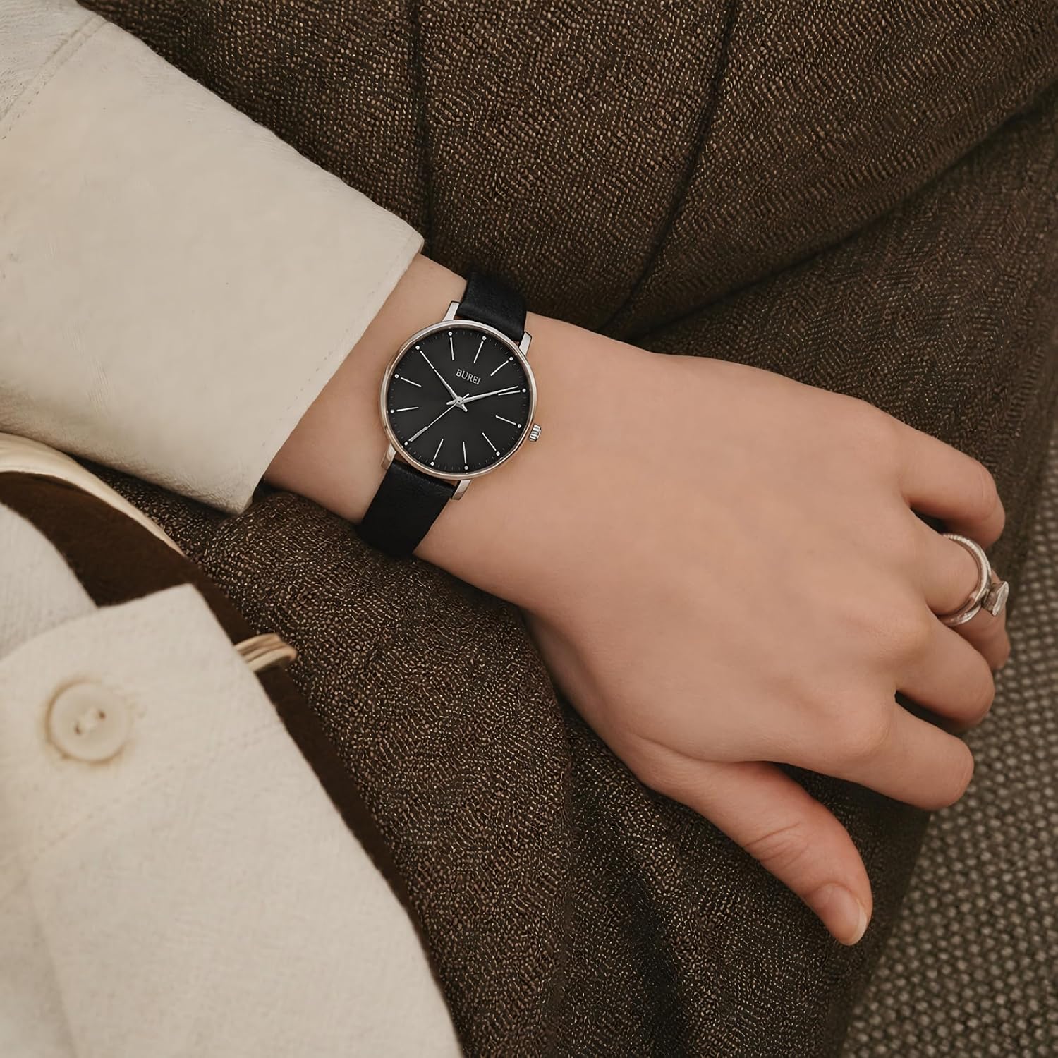 Thumbnail 2 de BUREI Montres Dames Mode Simple Analogique en Cuir – 38 mm, Étanche 3 ATM