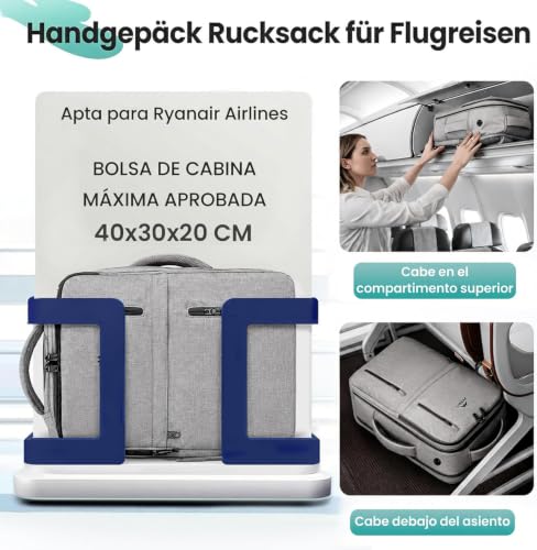 Detalle de MATEIN Mochila de cabina 40x30x20 cm para Ryanair: 24 L, impermeable y organizada