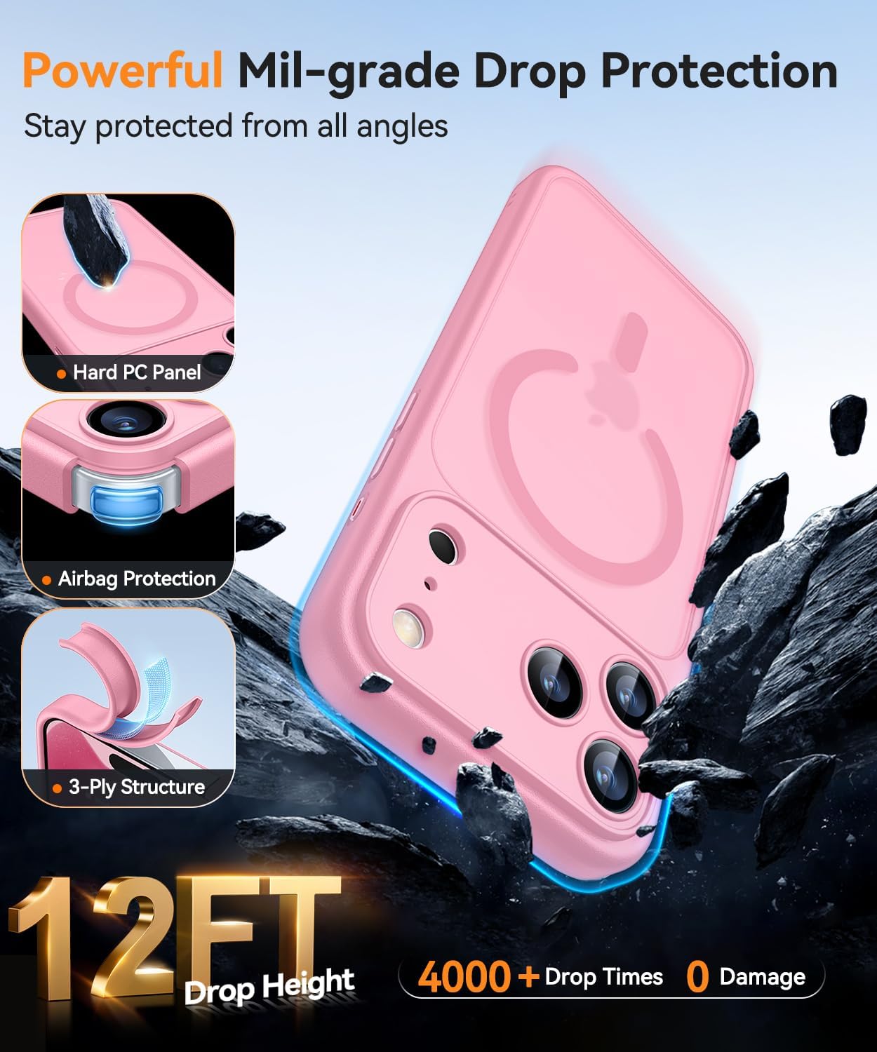 Thumbnail 6 de Cover magnetica CANSHN per iPhone 17 Pro (6,3") compatibile MagSafe, protezione camera completa, rosa