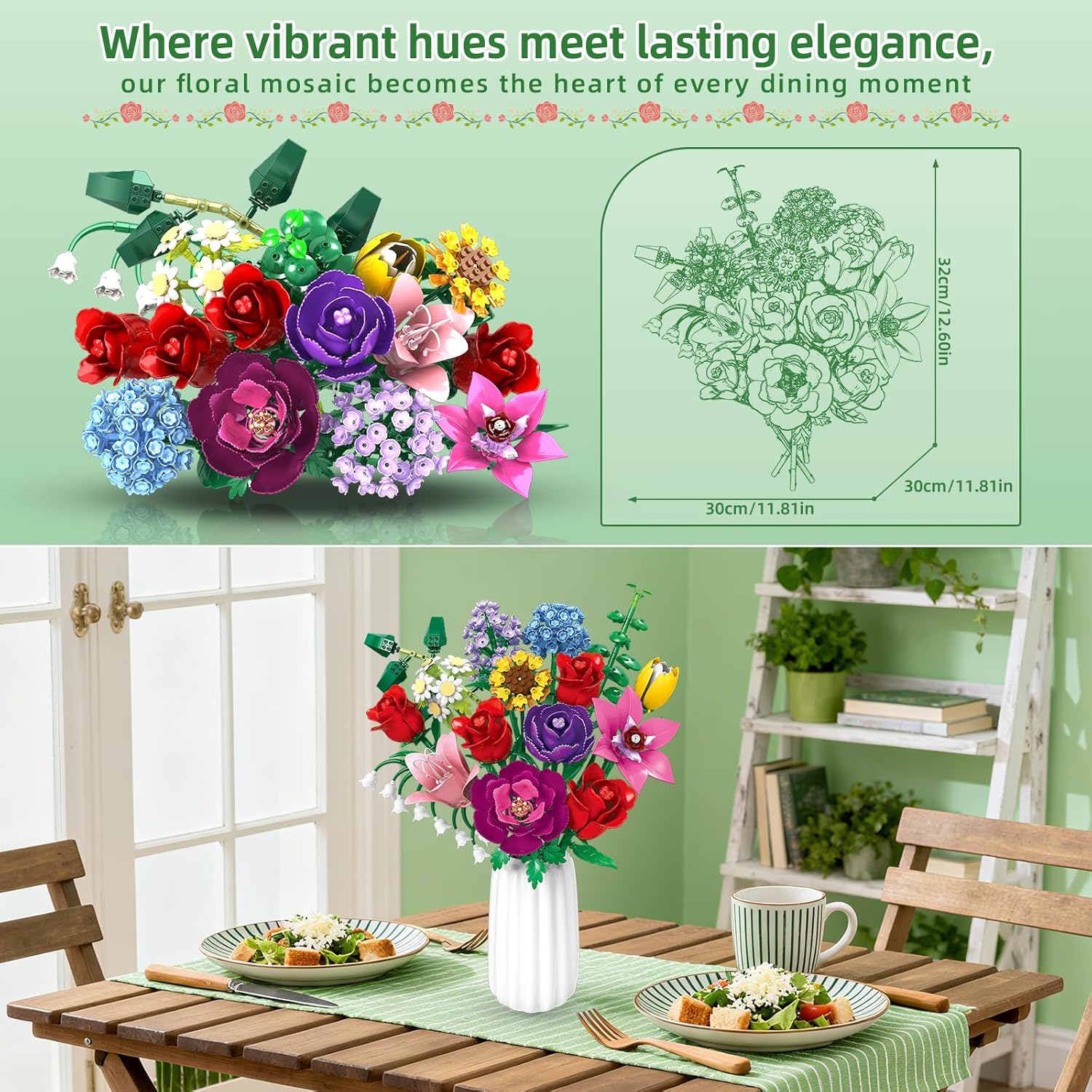 Thumbnail 4 de kiothdre Flower Bouquet Set for Adults – Botanical building blocks with roses, sunflower and more