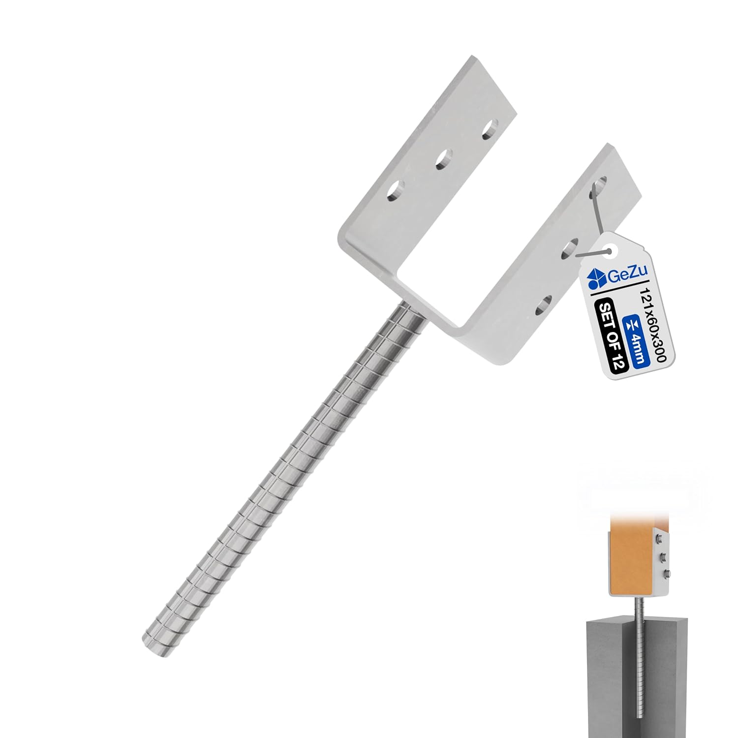 GeZu Impex Support de poteau en U galvanisé à chaud pour clôture (lot de 12)