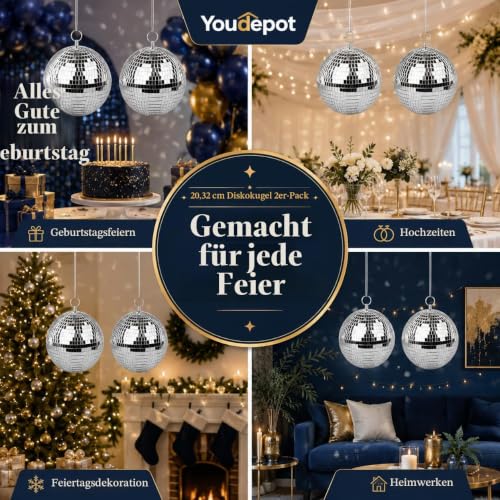 Thumbnail 9 de Youdepot 20 cm Discokugel 2er Set – Große, silberne Spiegelkugeln zum Aufhängen