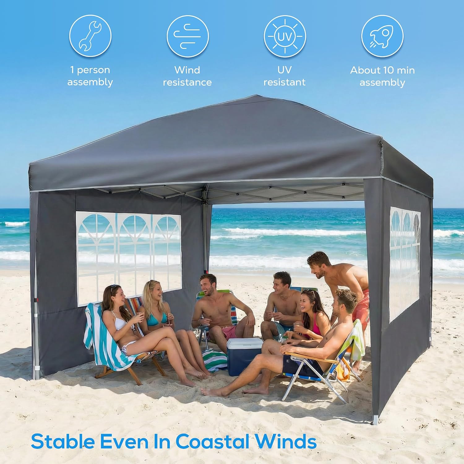 Detalle 2 de RidgeRover 3M x 3M Pop-up Gazebo: Waterproof, 4 Removable Sides, 270cm Interior Height