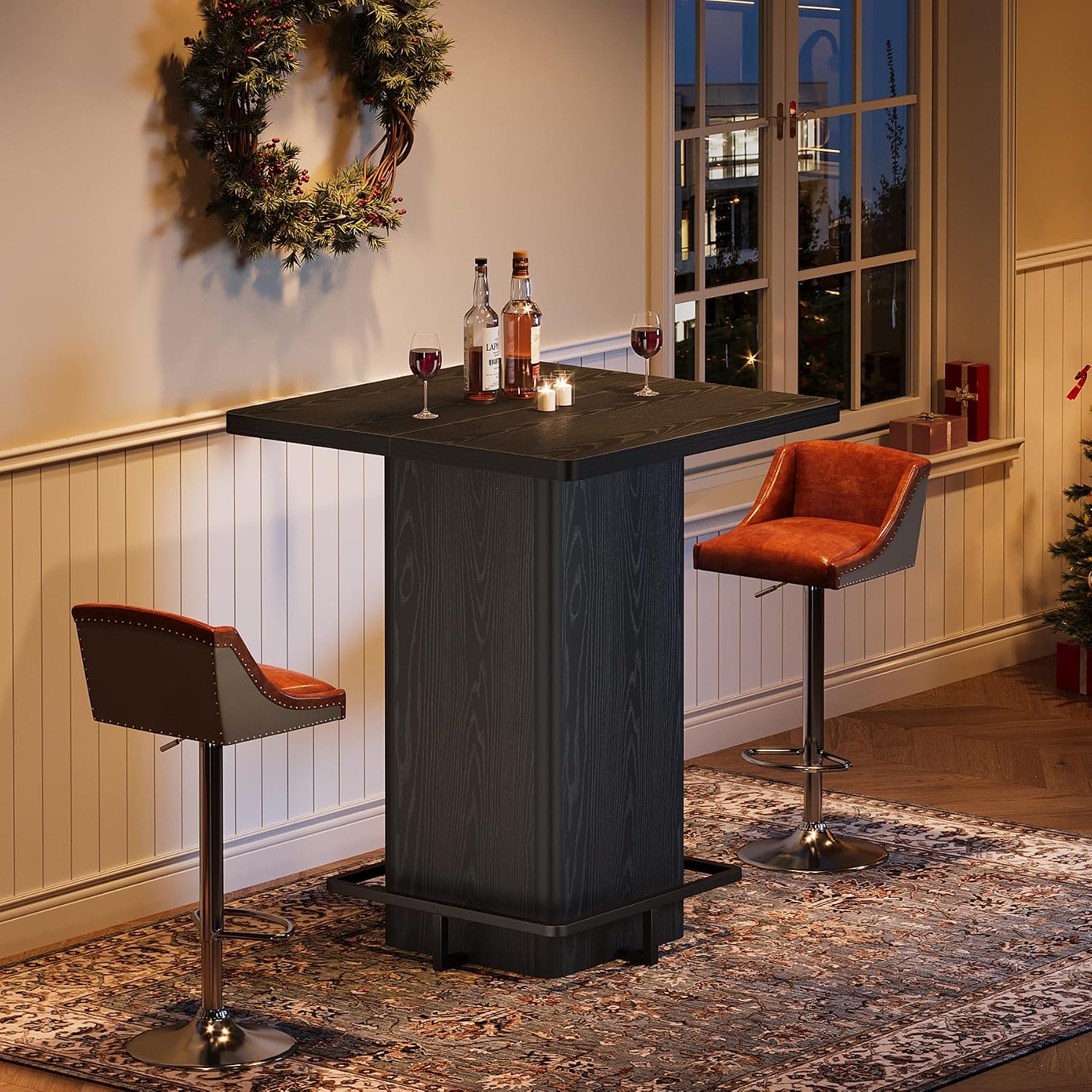 Detalle de Tribesigns QQZYLZY20251126 Square Bar Table, Black Top, Metal Frame