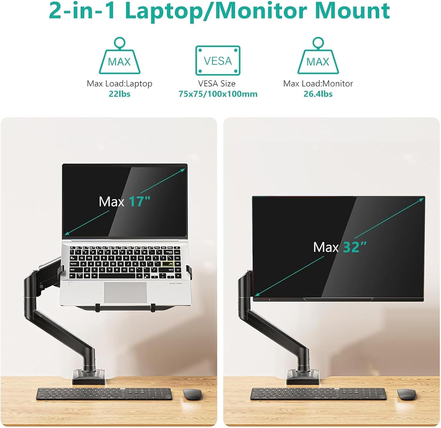 Thumbnail 1 de WALI GSMP001NLP monitor arm 2-in-1