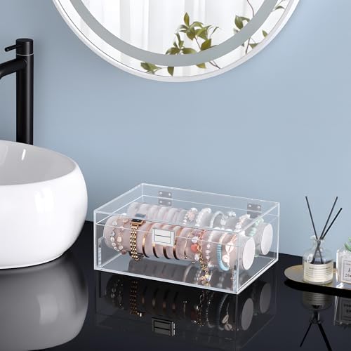 Detalle 2 de Lolalet Acrylic Bracelet Organiser Box, Clear Display Case with Velvet Rolls, No Drawer