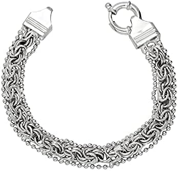 Detalle de LeCalla 925 Sterling Silver Byzantine Bracelet for Women – Handmade 10mm Beaded Italian Mesh Link, 7 Inches