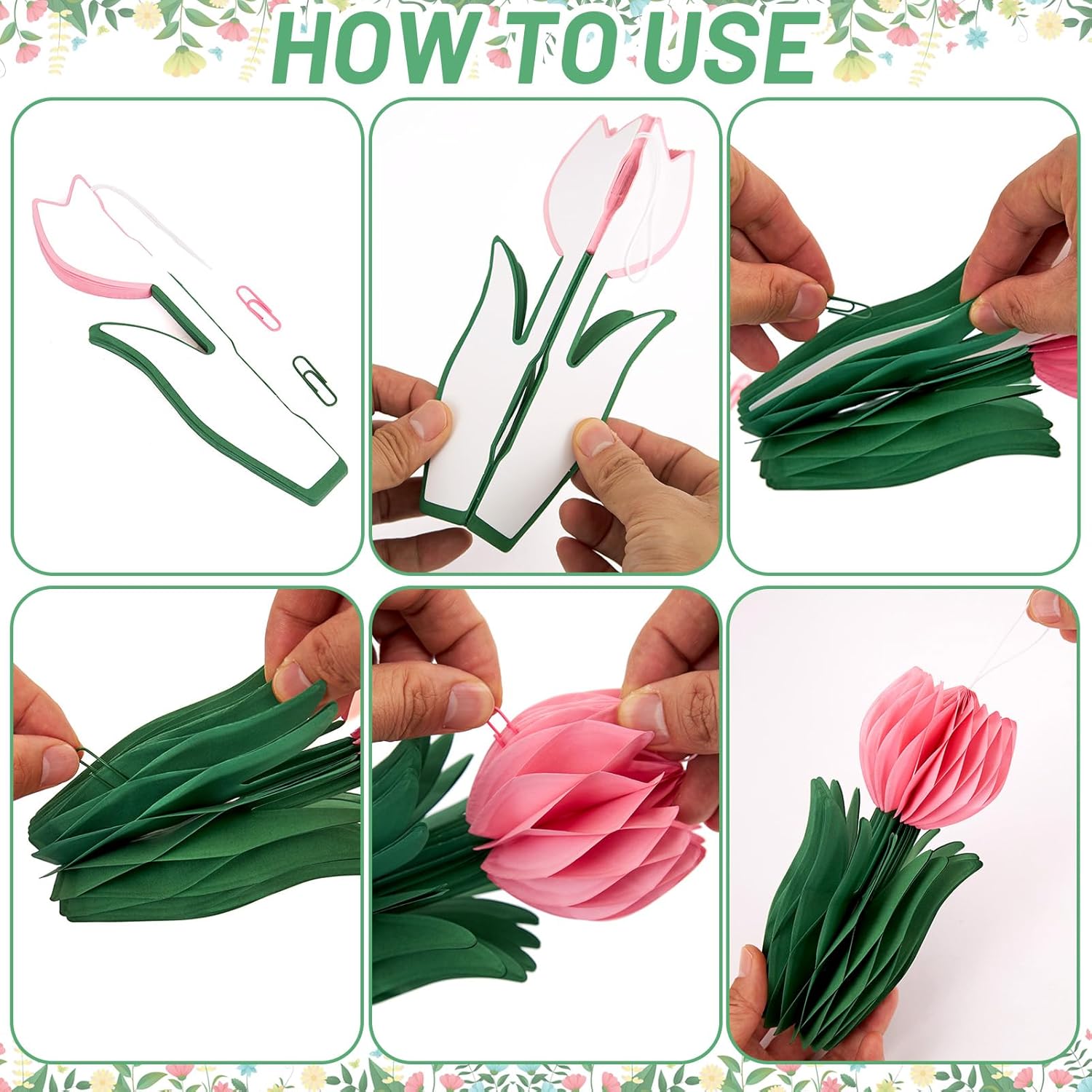Thumbnail 2 de SUNBEAUTY 9er-Set 3D Tulpen & Wabenbälle in Rosa, Lila und Gelb für Frühlings- & Party-Deko