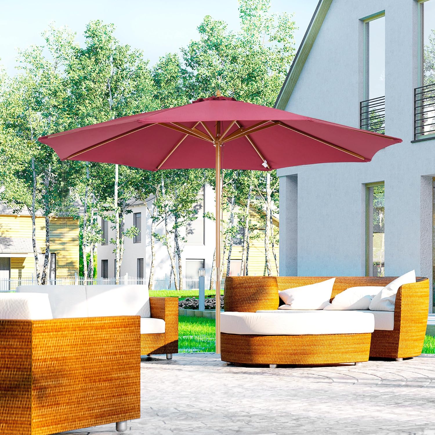 Thumbnail 1 de Outsunny Parasol de jardin droit double toit en bois et polyester haute densité (Ø 3 x 2,5 m)