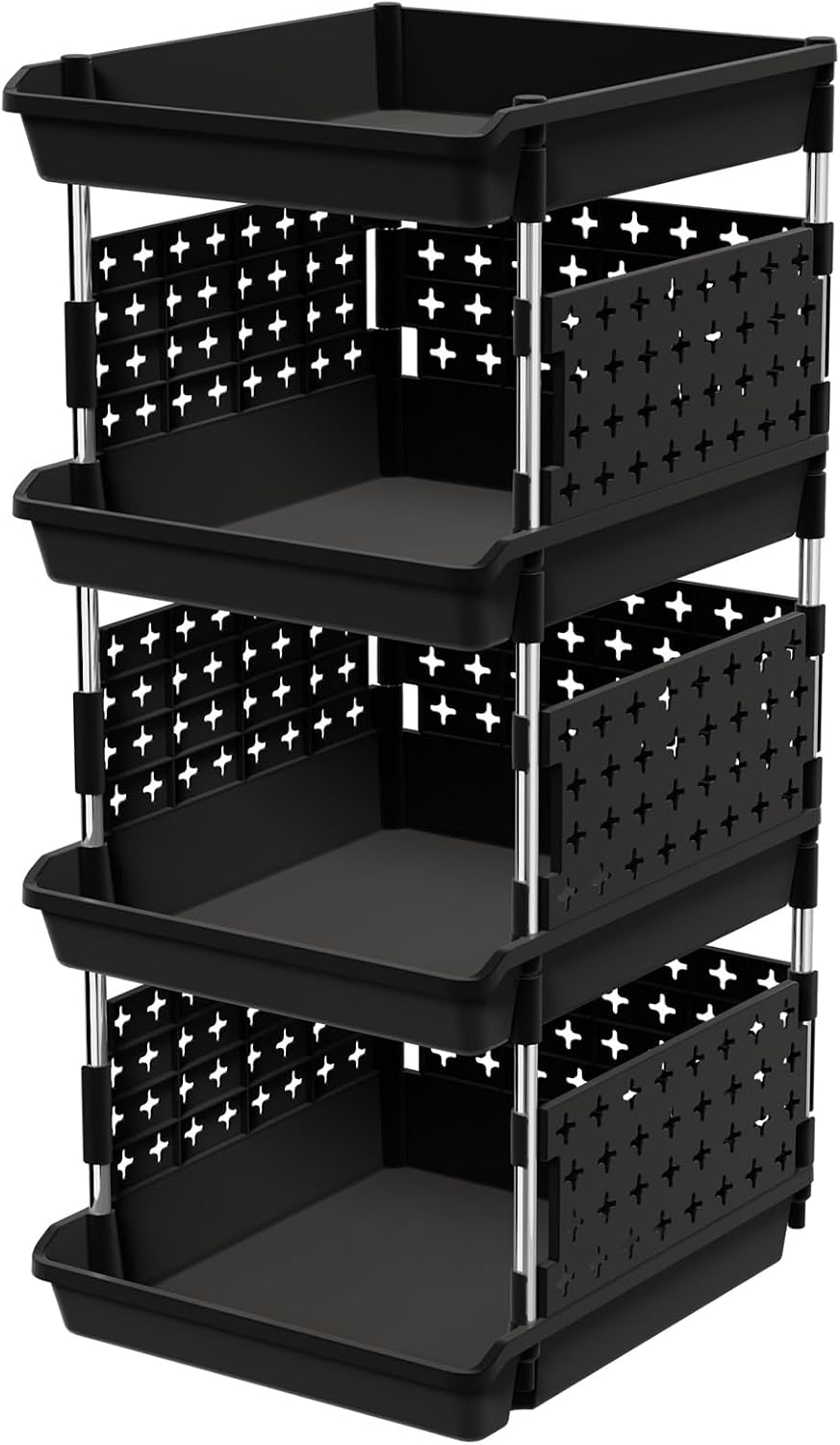 Detalle de Lifewit 23005 stapelbare opbergbakken, 4 niveaus, zwart, 35 x 30 x 72 cm