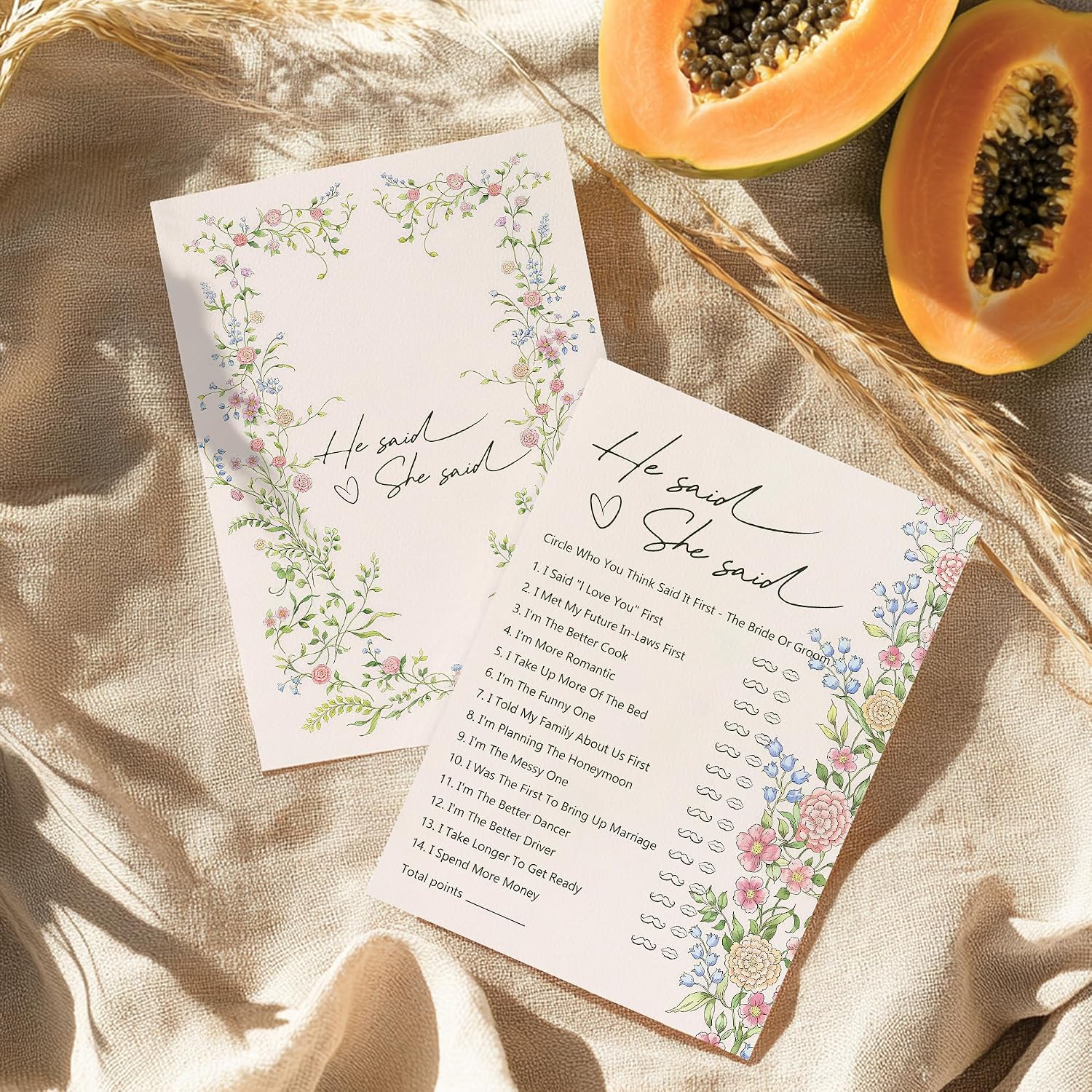 Detalle 2 de Kaderas Hen Party Games Cards: He Said She Said (Retro Flower) – 30 Bridal Shower Cards