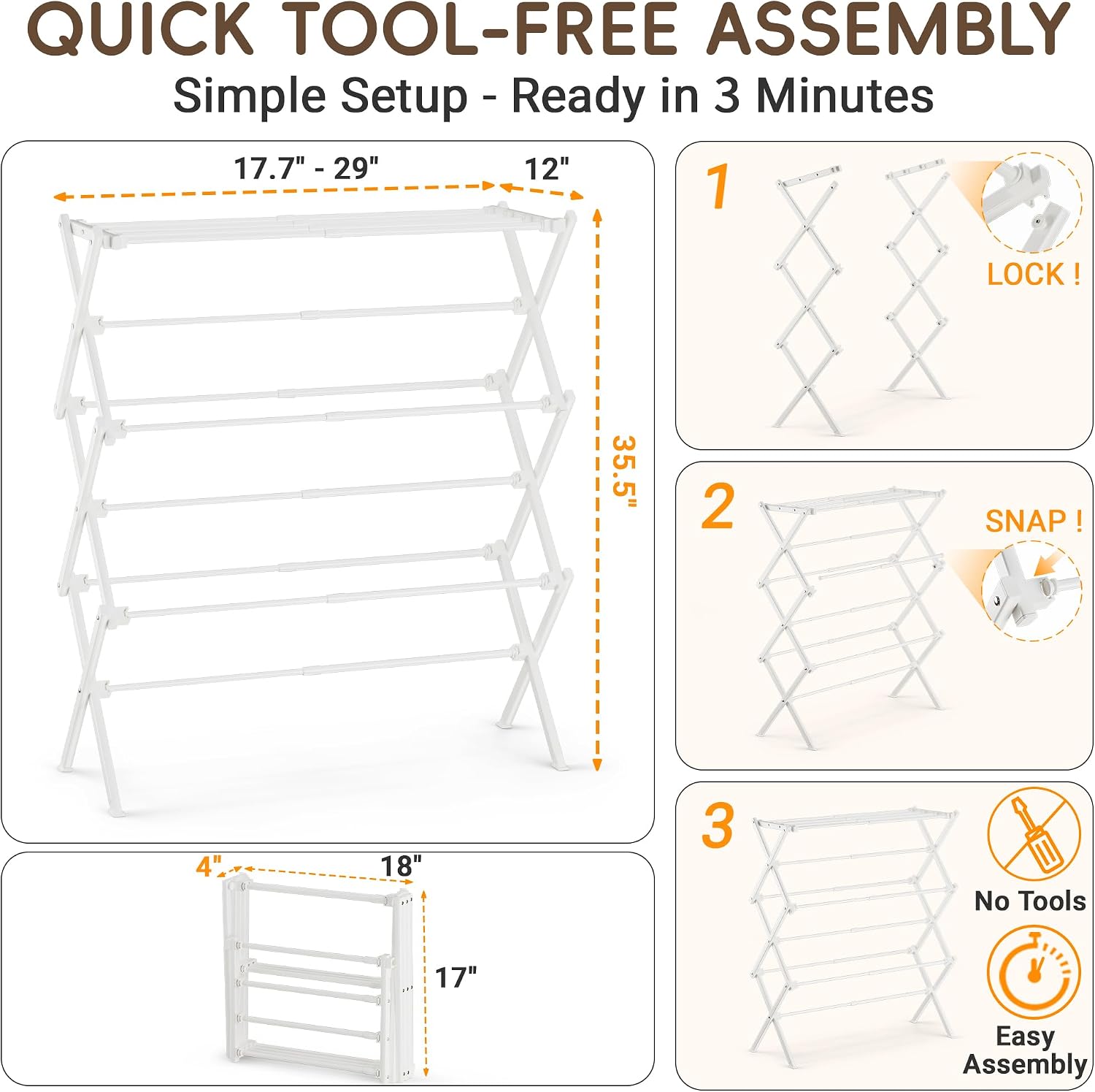 Detalle de SpaceHidden Foldable Clothes Drying Rack, 35 lb Capacity