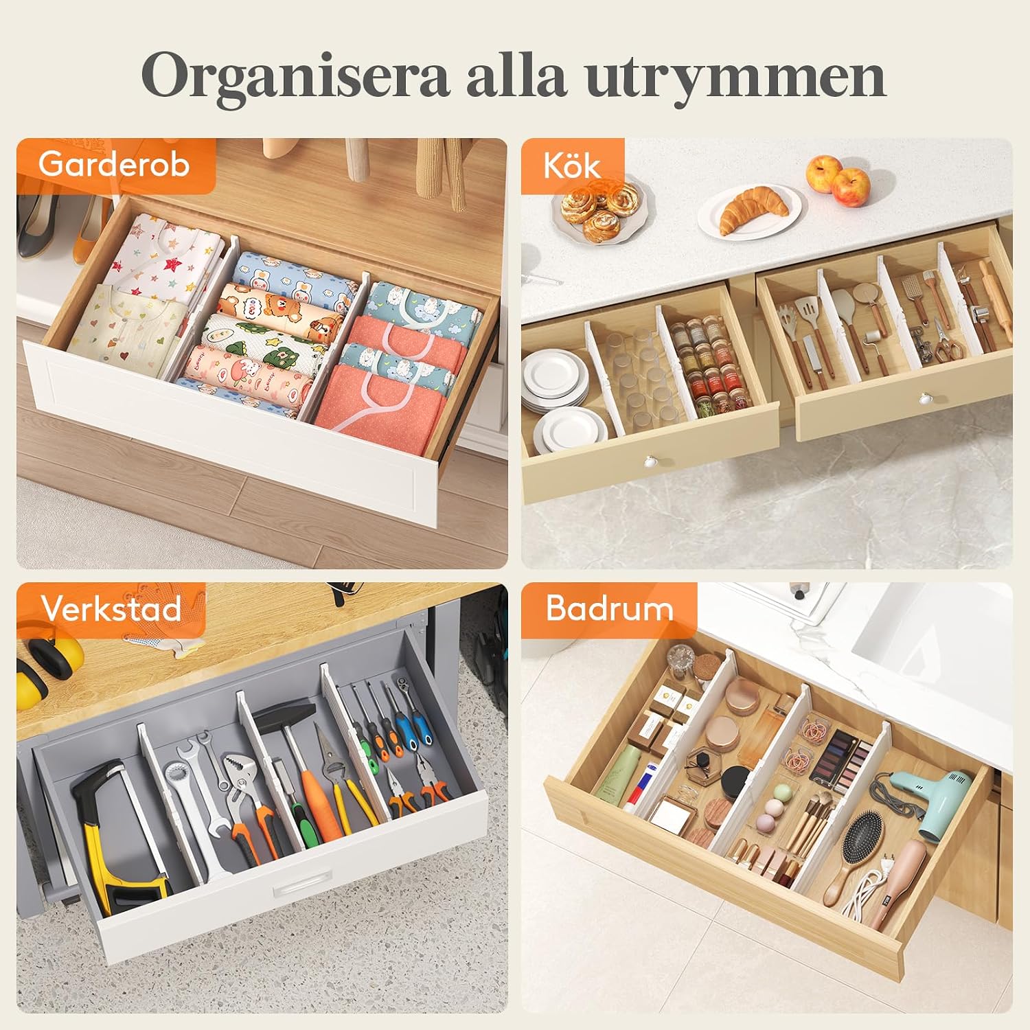 Thumbnail 6 de Lifewit 25055 justerbara lådavdelare, 4-pack, vita, 29,5–47 cm