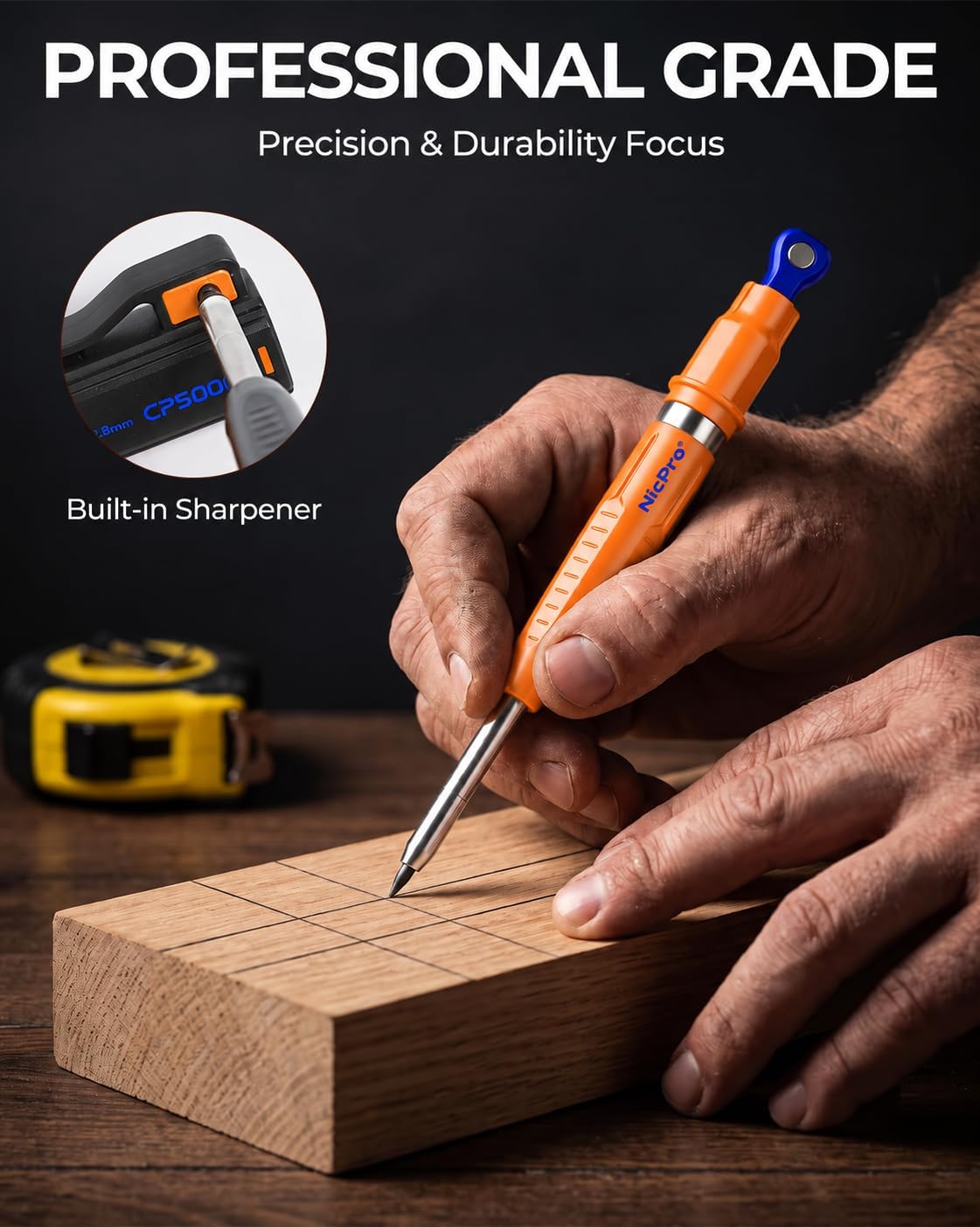Thumbnail 4 de Nicpro CP5000 7-in-1 Magnetic Carpenter Pencil, 2.8mm Leads, 40mm Tip