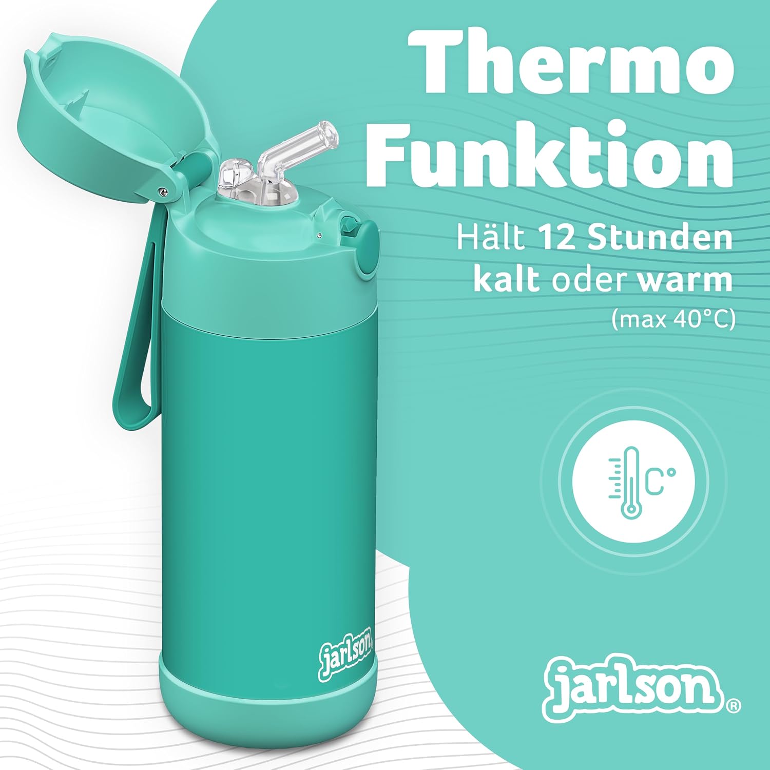 Thumbnail 1 de Jarlson Trinkflasche Charli 350 ml Edelstahl mit Strohhalm – Auslaufsicher, BPA-frei, TÜV geprüft