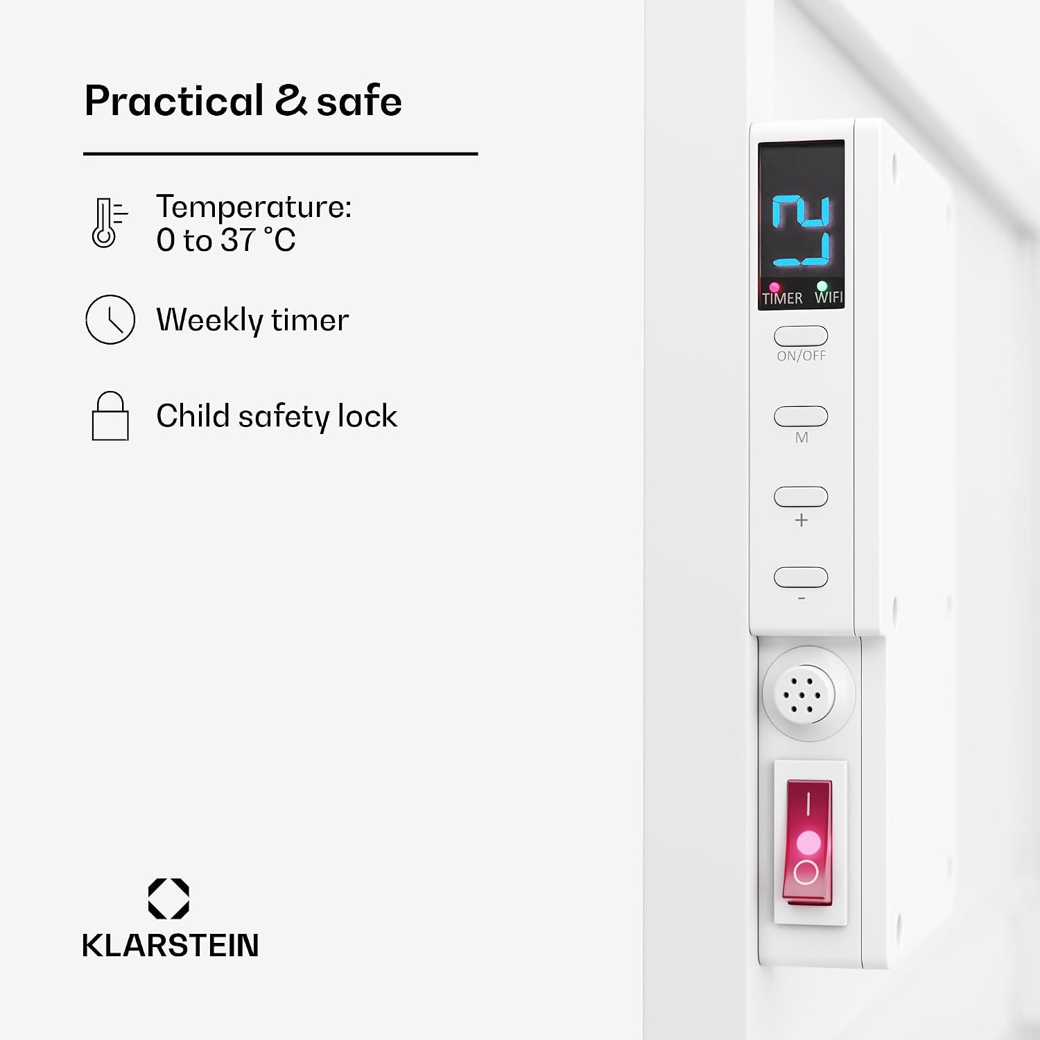 Detalle de Klarstein 480 W – ścienny panel grzewczy na podczerwień z Wi-Fi i timerem