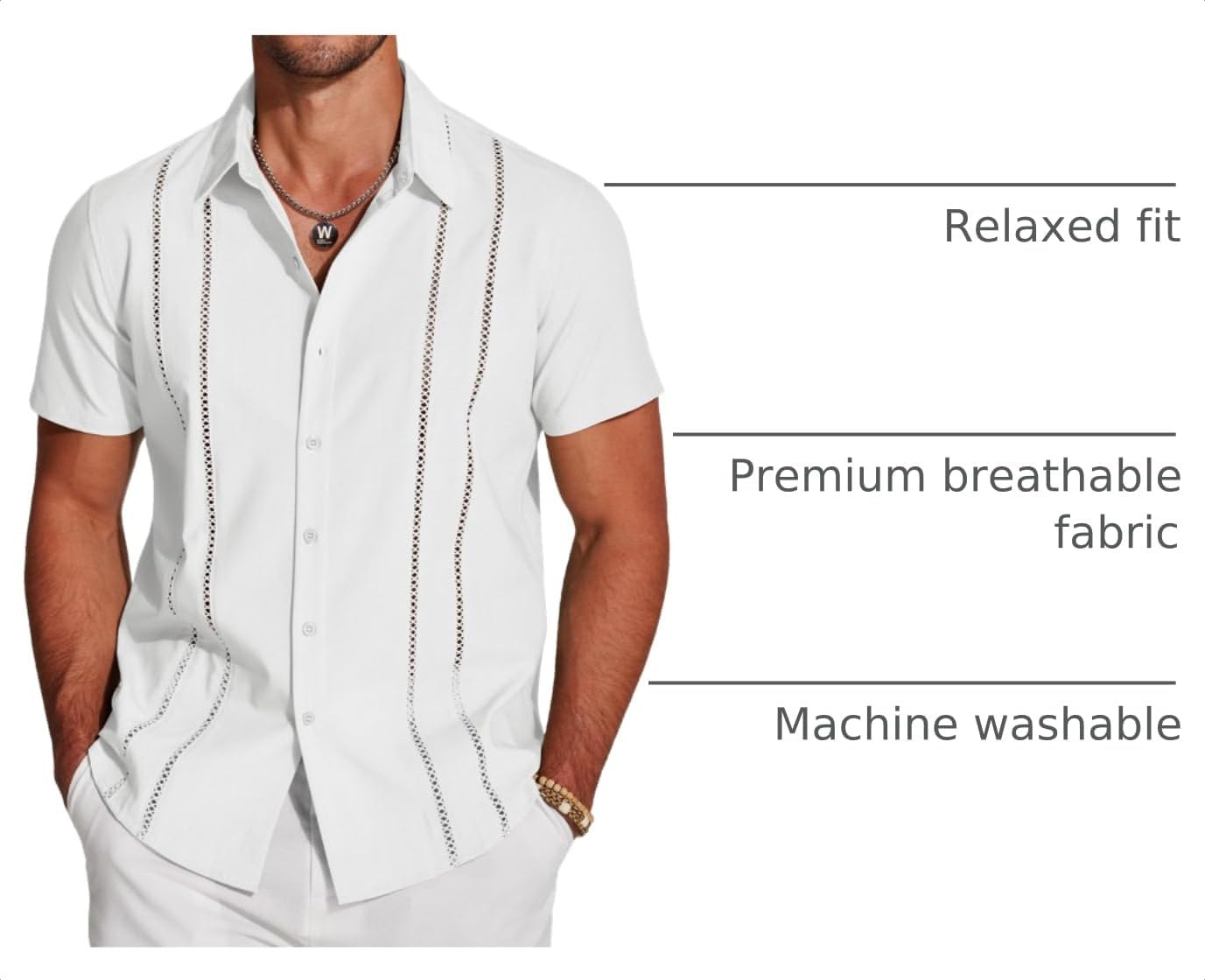 Detalle 2 de COOFANDY Cuban Guayabera Shirt 2024 đ´