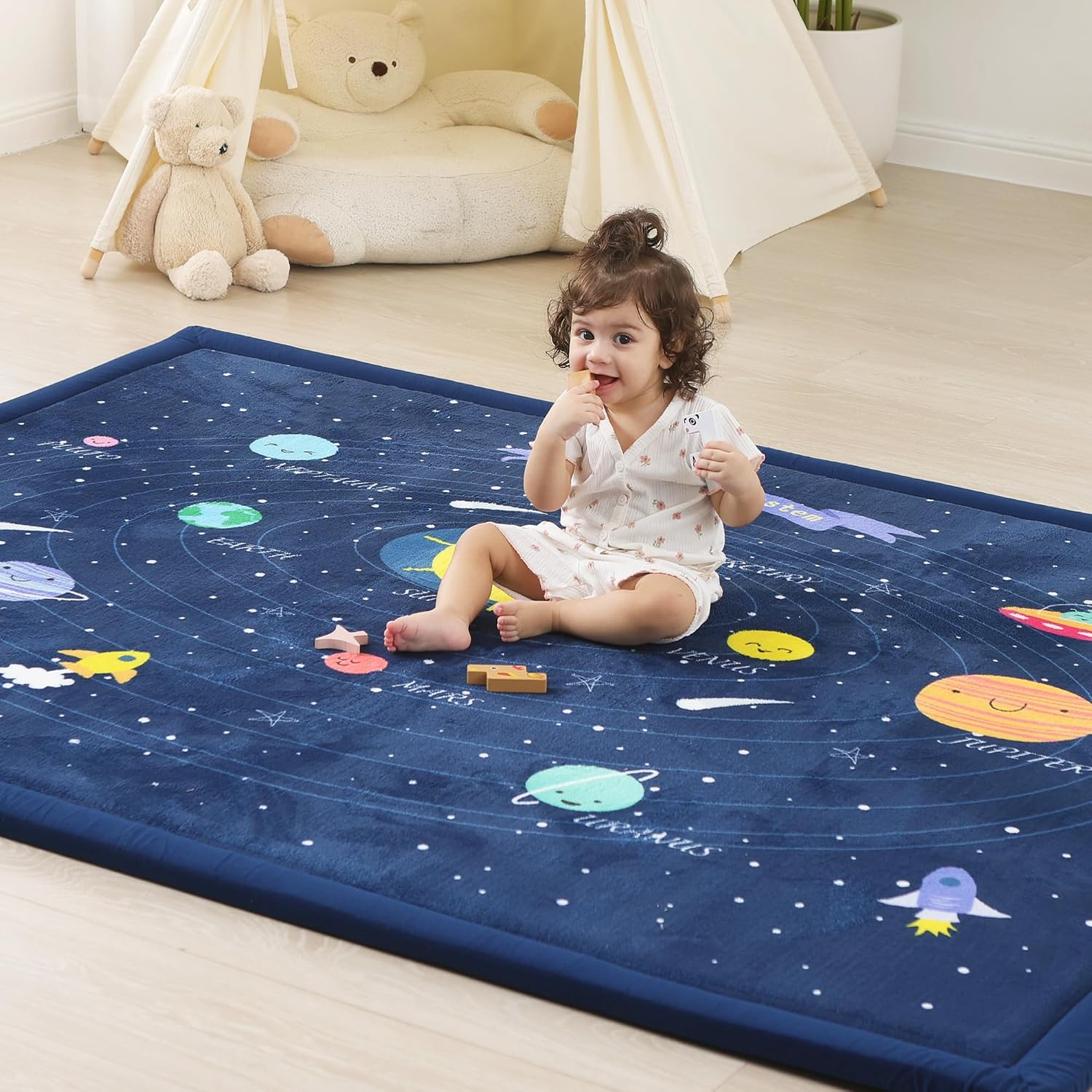 Detalle de PaPaMat 1.3-Inch Memory Foam Baby Play Mat, Solar System Design, 79 x 118 Inches