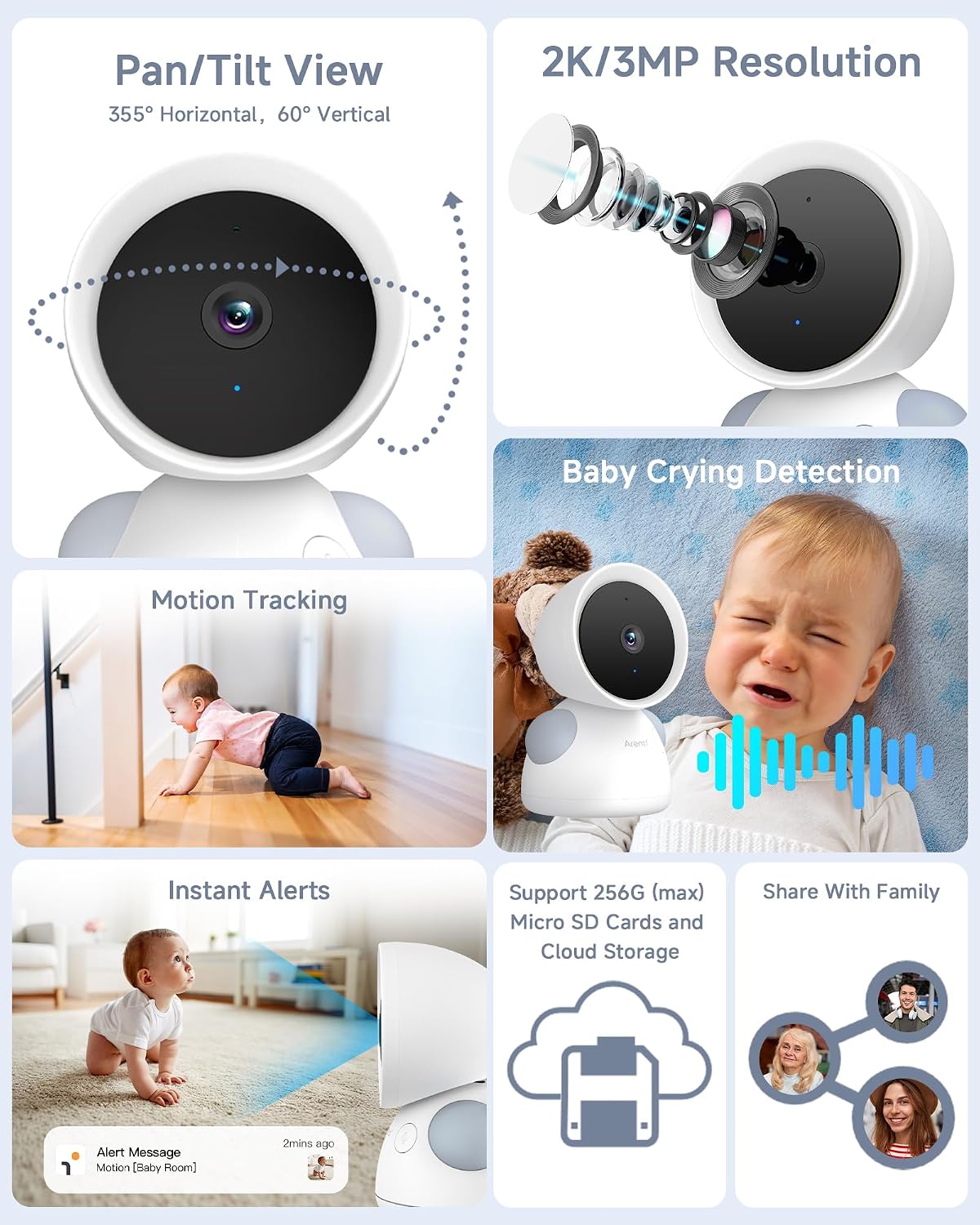 Detalle de ARENTI D3 Baby Monitor Set with 2 Cameras, 5-Inch Display and Split-Screen