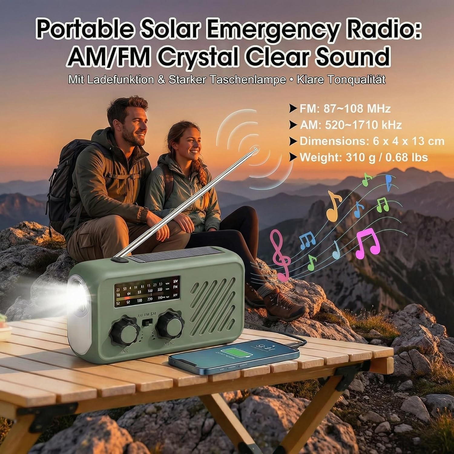 Thumbnail 6 de Radio di emergenza portatile con alimentazione solare e manovella: 2000 mAh, allarme SOS e torcia 3W