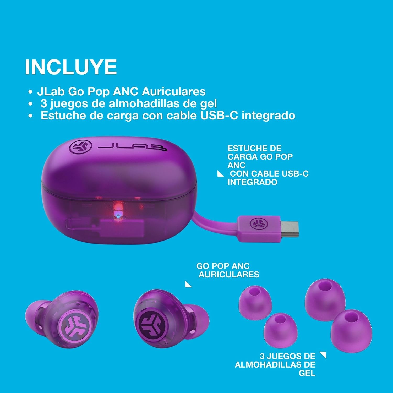 Thumbnail 5 de JLab Go Pop ANC Auriculares Bluetooth con Cancelación, IP55 Violeta