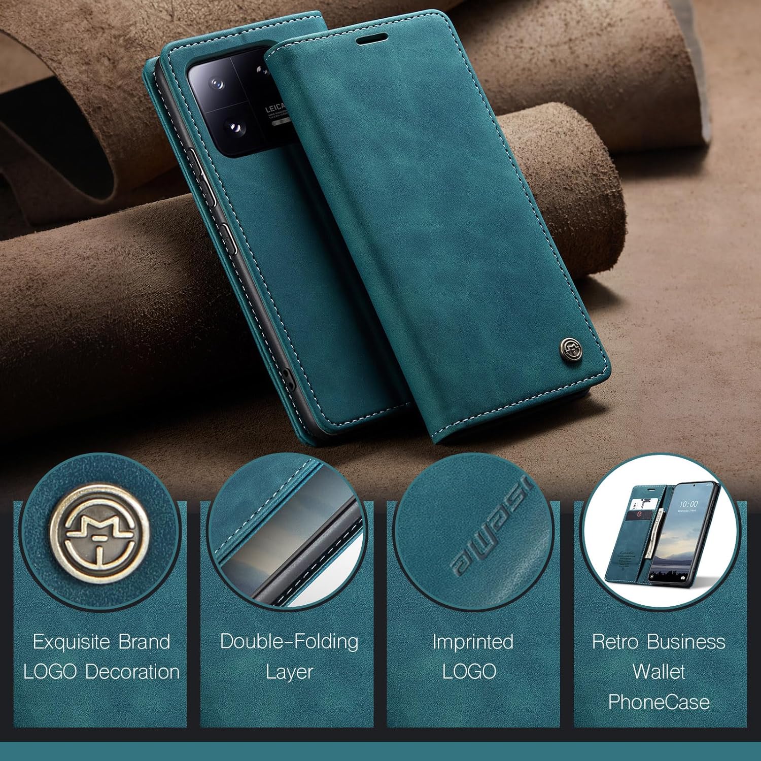 Thumbnail 2 de Monweicz Hülle für Xiaomi Redmi Note 13 Pro 5G – Blaugrün, Klapphülle mit Kartenfach und Standfunktion