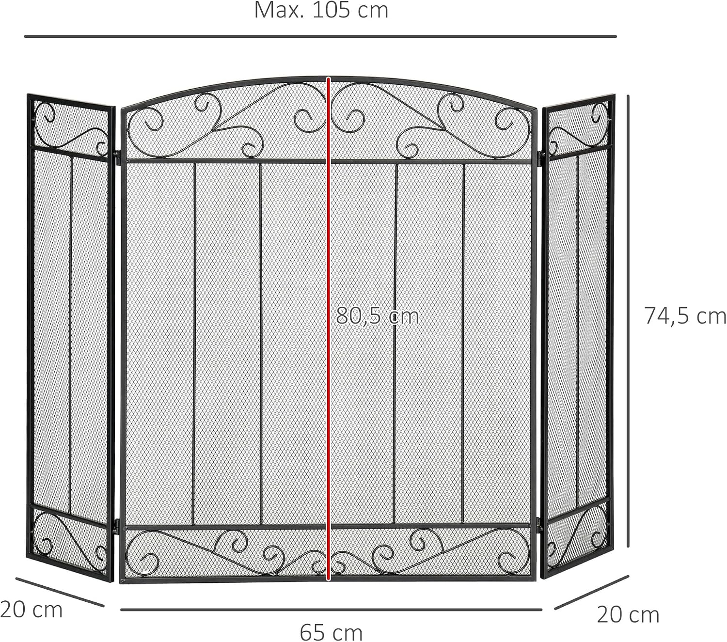 Thumbnail 6 de HOMCOM 820-231 haardscherm met 3 panelen, opvouwbaar staal, zwart