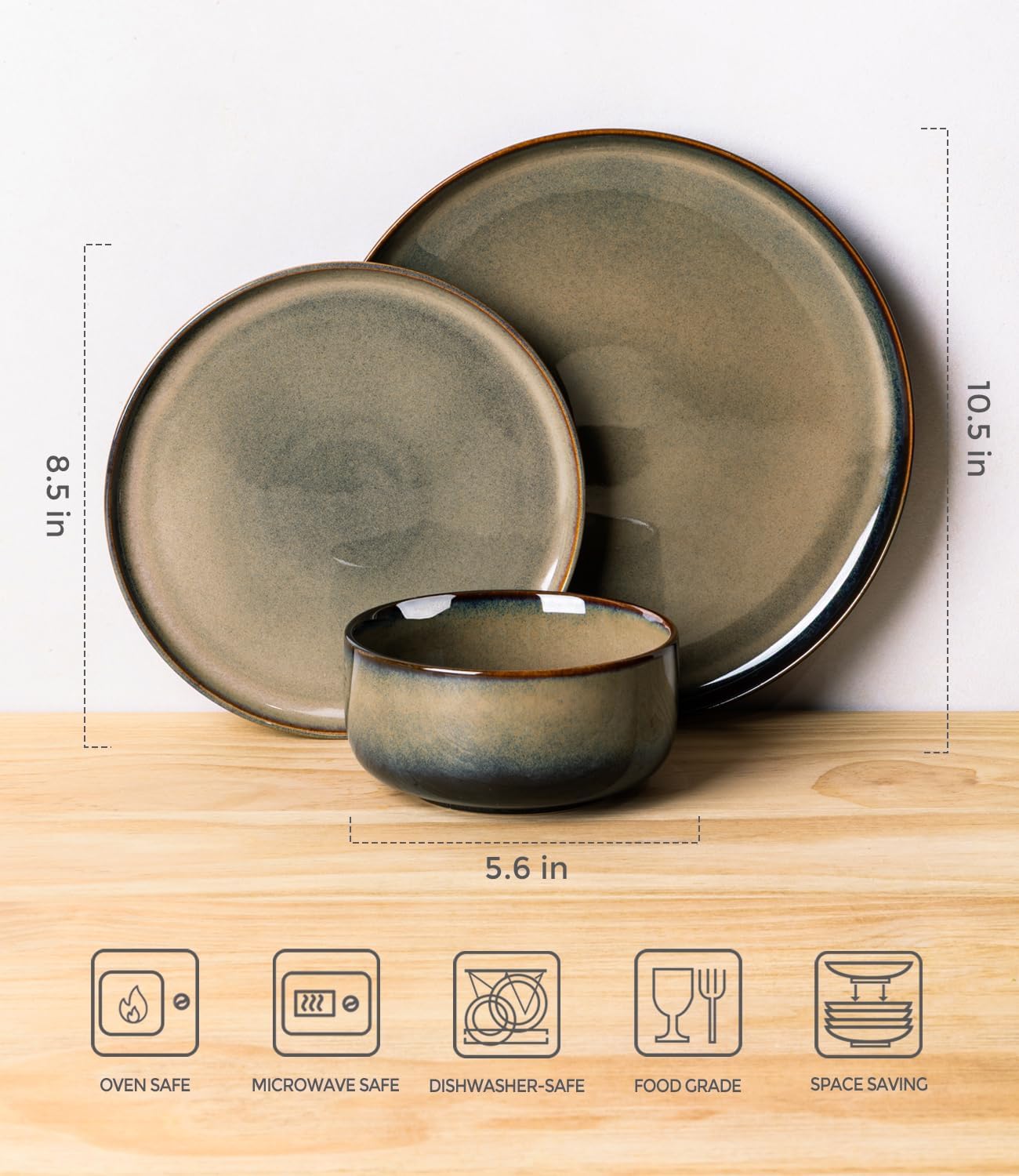 Thumbnail 6 de TheTerra 24-Piece Ceramic Dinnerware Set for 8 with Handmade Reactive Glaze – Coca Mocha