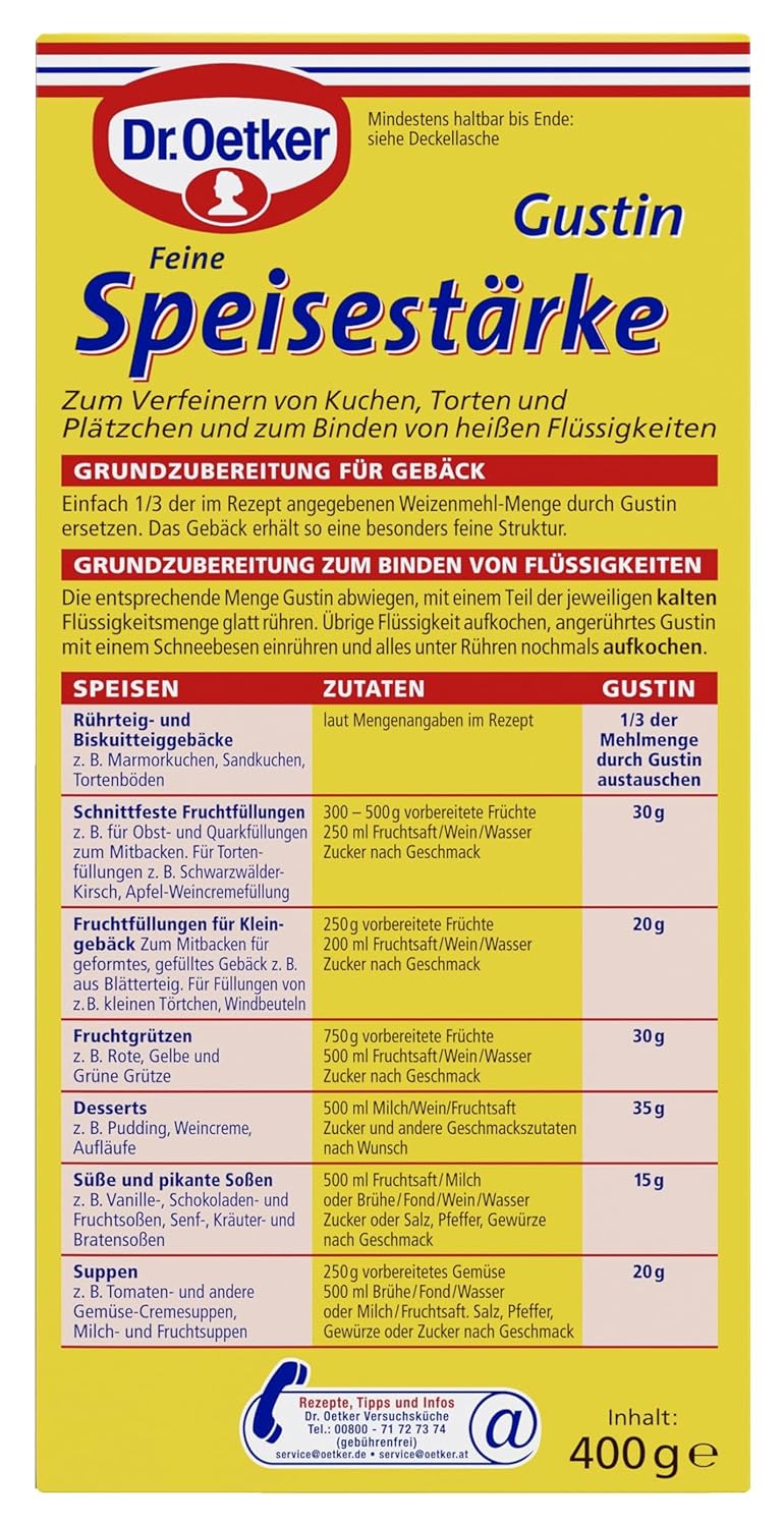 Detalle de Dr. Oetker Gustin Feine Speisestärke (6 x 400 g) – reine Maisstärke zum Kochen & Backen, vegan