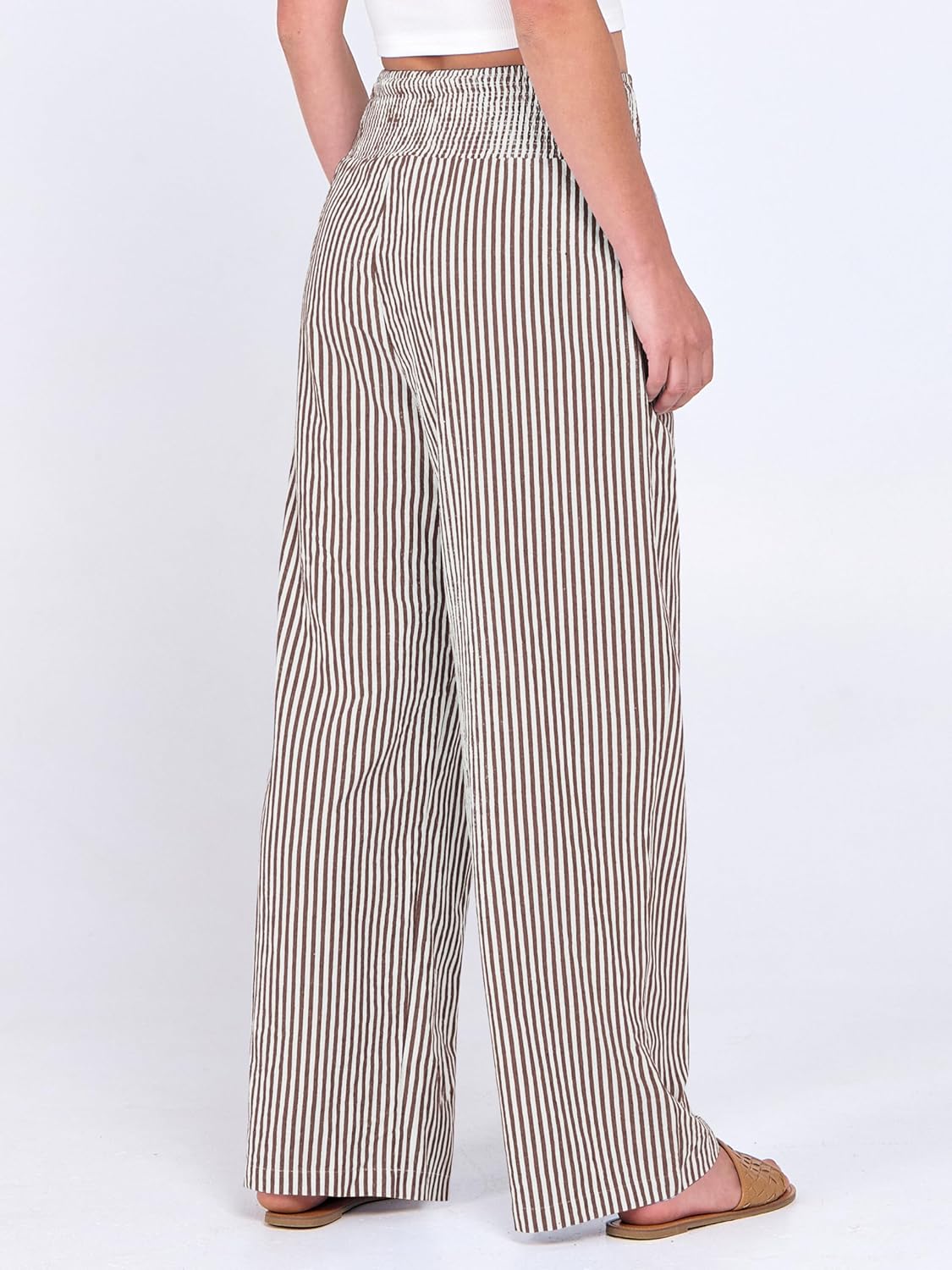 Thumbnail 4 de ANRABESS Gingham Plaid Palazzo Pants for Women – High-Wlex Wide-Leg Loungewear with Smocked Waist