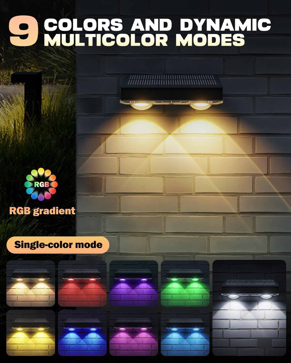 Thumbnail 2 de Solar Lights Outdoor Garden 9-Colour Solar Fence Lights (4 Pack) with 3 Lighting Modes