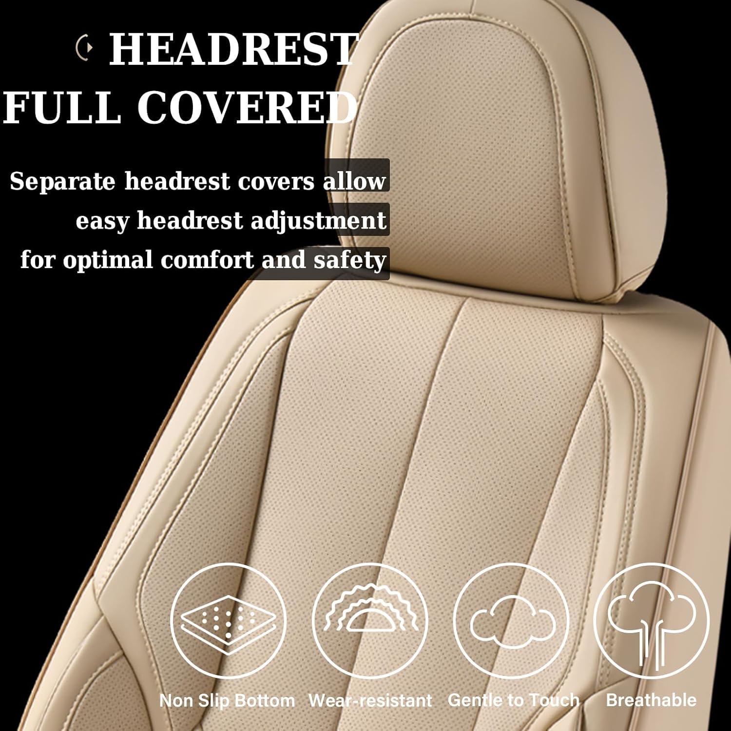 Thumbnail 2 de Coverado Beige Universal Front Seat Covers with Nappa Leather
