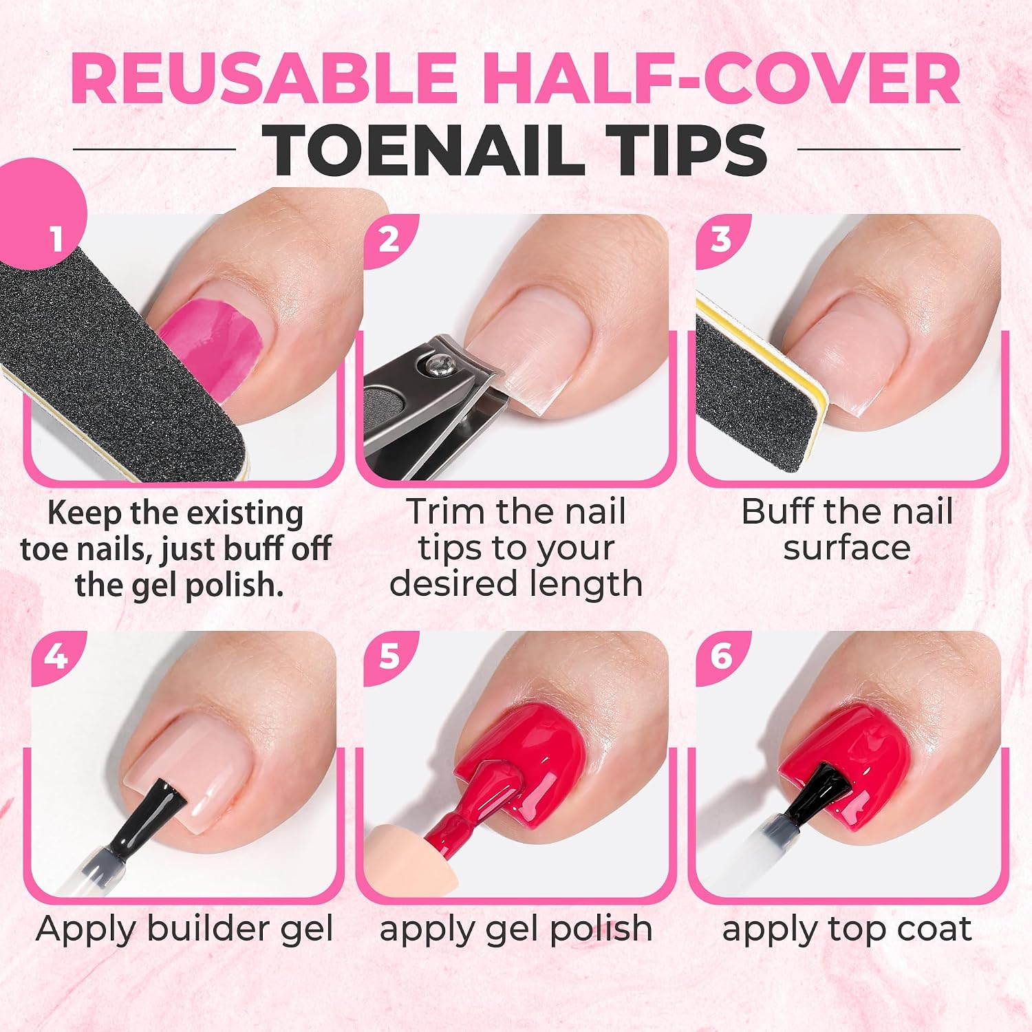 Thumbnail 6 de UNA GELLA Half-Cover Square Toenail Tips, 510 Pieces, 15 Sizes