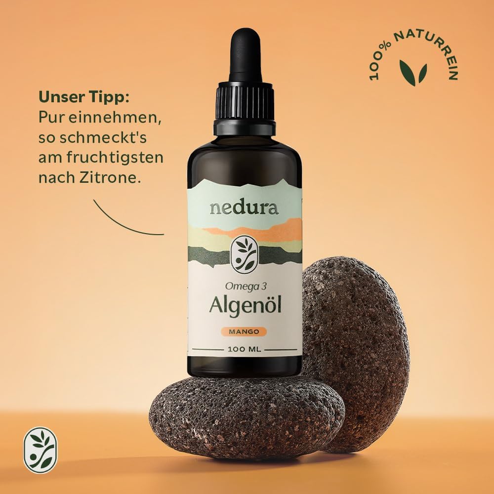 Thumbnail 3 de nedura® Omega 3 Algenöl mit Mango (vegan, DHA & EPA, mikroalgenbasiert) – 100 ml