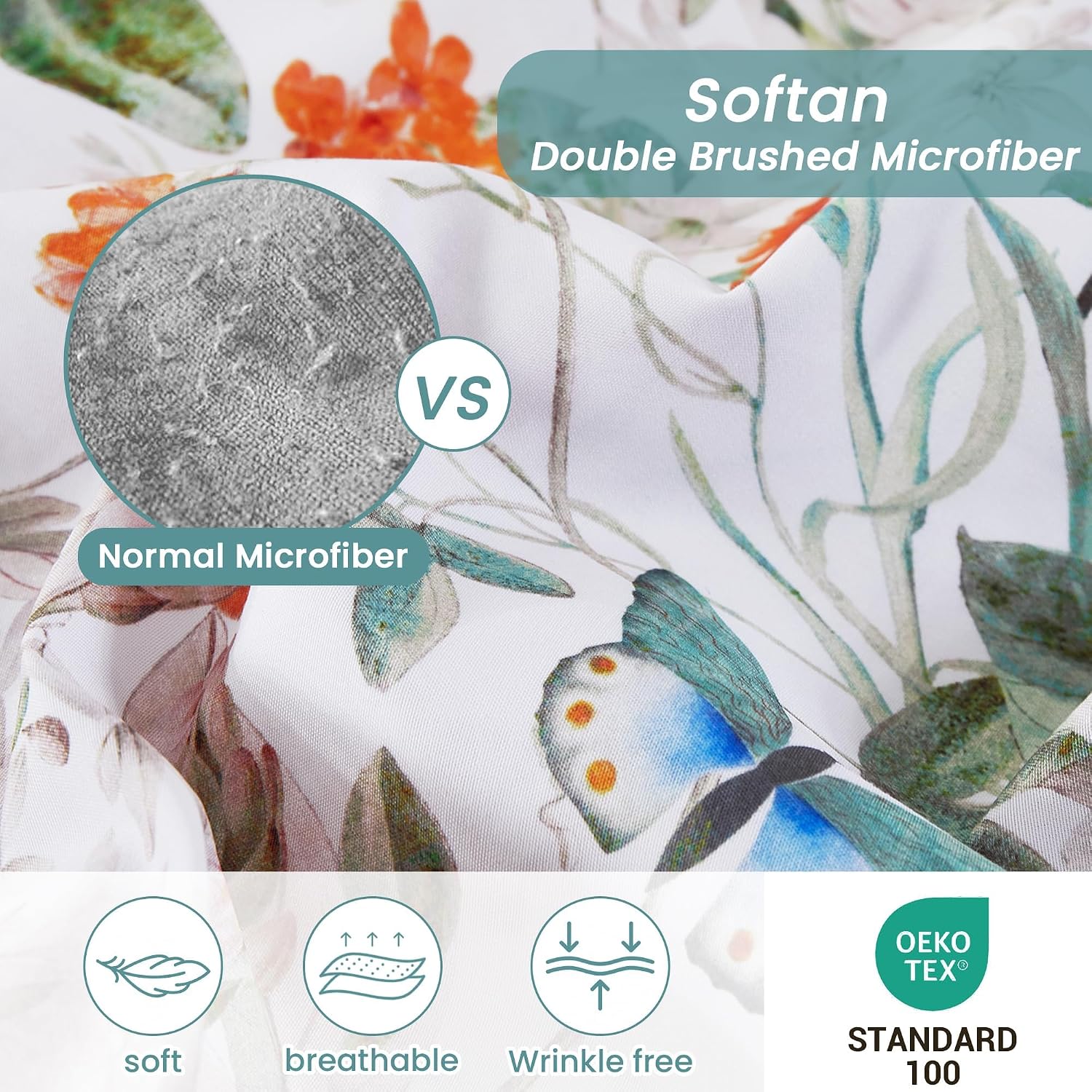 Detalle de Softan Green Floral Queen Sheet Set with Deep Pockets and Non-Slip Straps