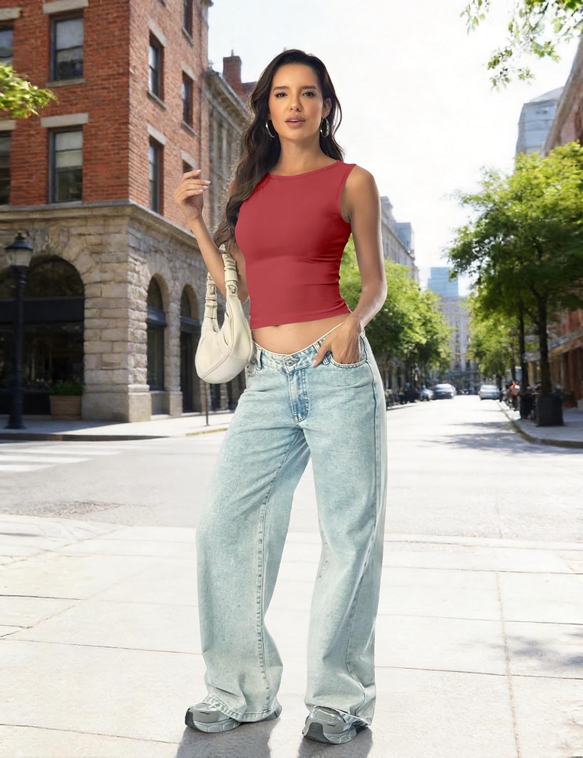 Thumbnail 4 de DUOEASE Canotta Donna Estiva Scollo a Barca Basic – Slim Fit, Crop Top senza Maniche