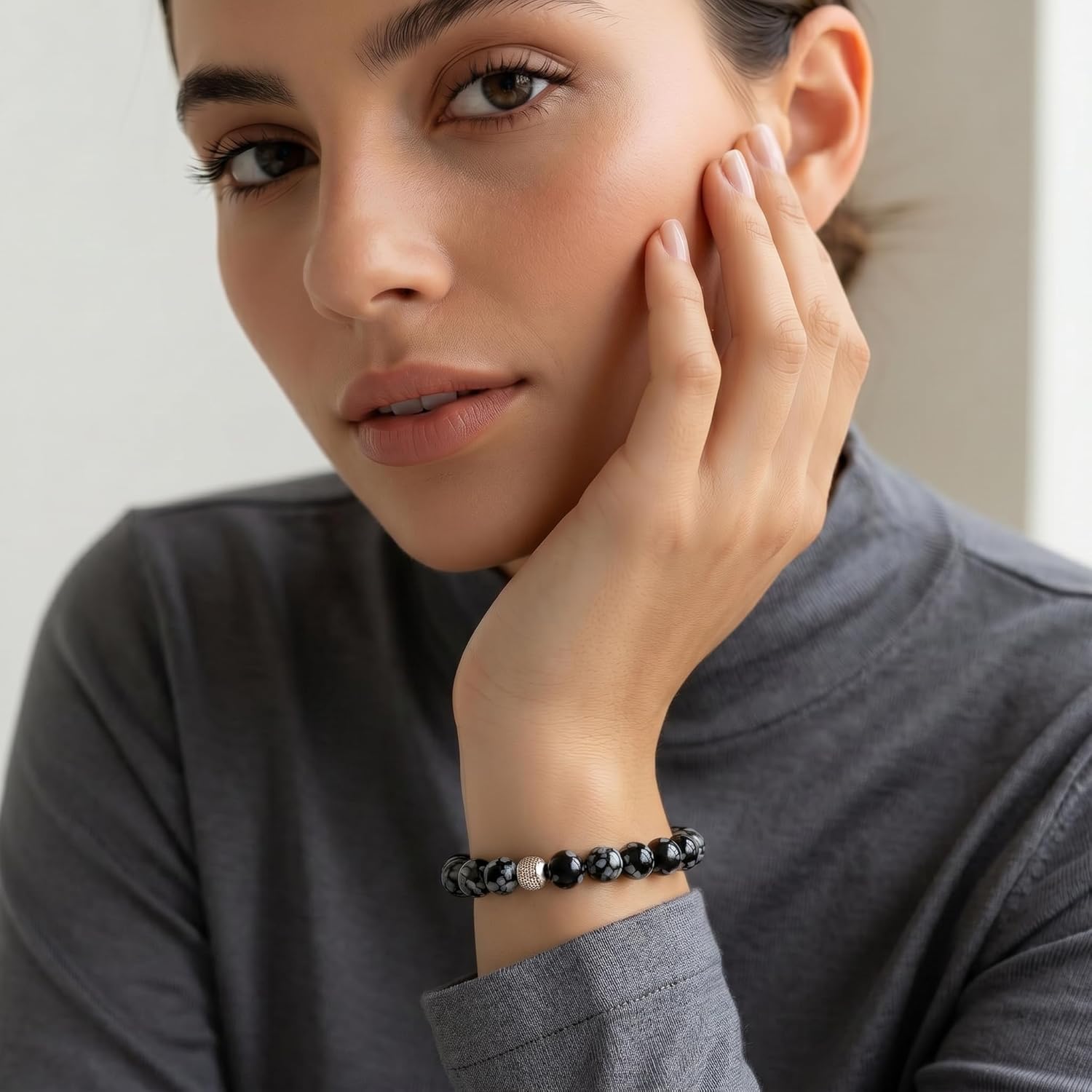 Thumbnail 4 de 10:10 Bracciale ossidiana 6 mm