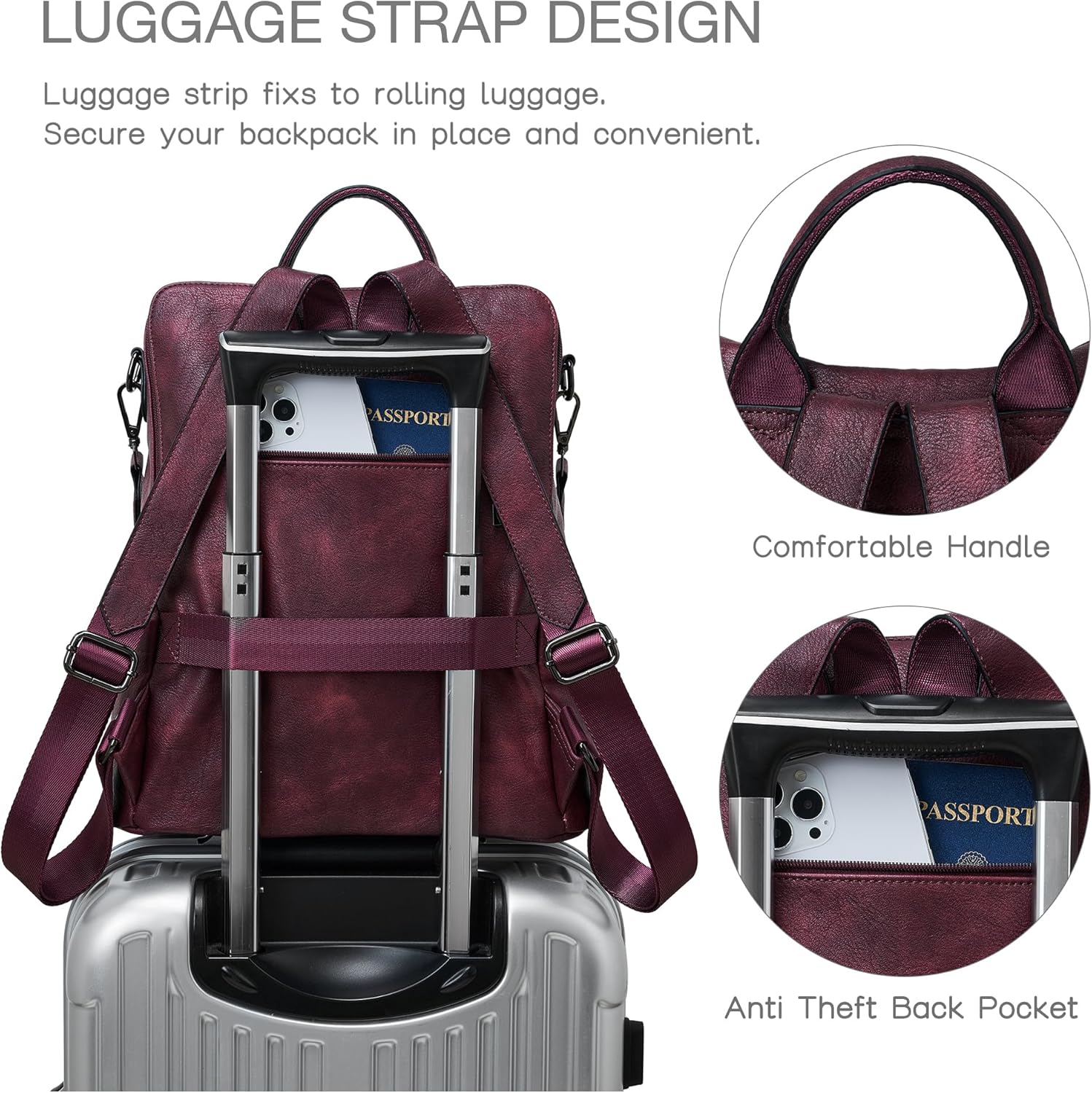 Thumbnail 1 de Shrrie Convertible Backpack Purse for Women in Faux Leather – Travel & Everyday Bag