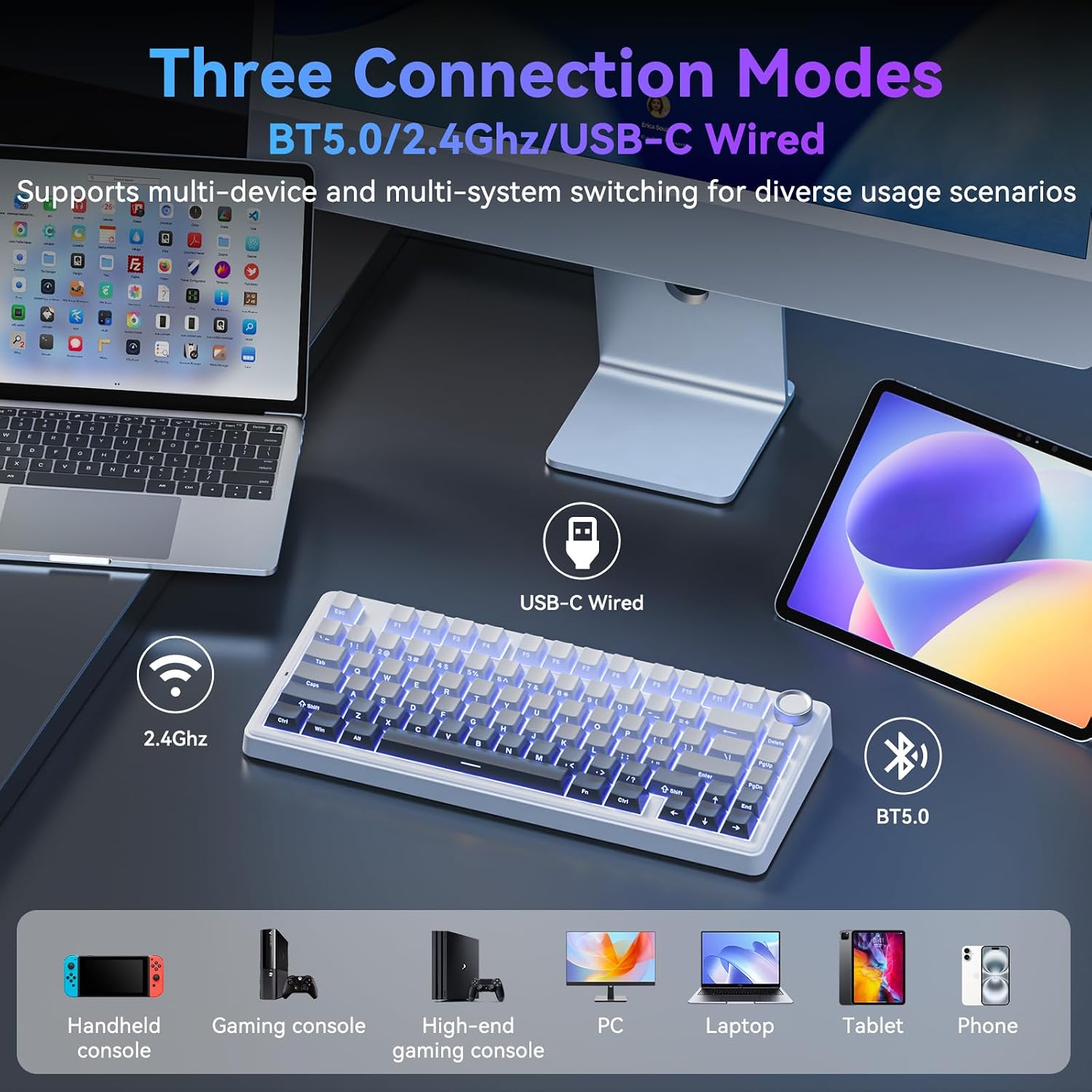 Thumbnail 5 de TECURS Mechanical Gaming Keyboard 2.4GHz wireless ⌨