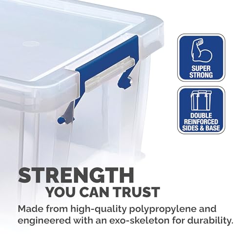 Detalle 2 de Bankers Box ProStore 4x 10L Plastic Storage Boxes with Lids (14 x 34 x 21.5cm) – UK Made