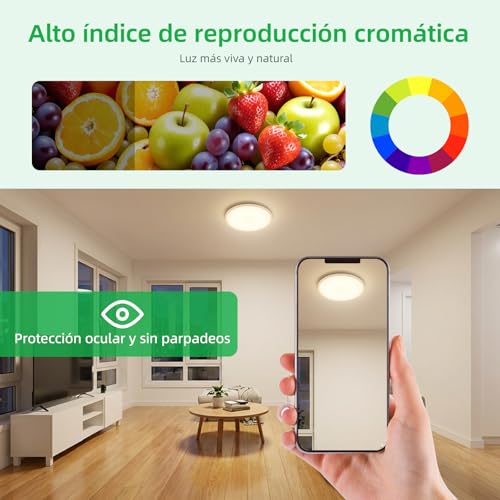 Thumbnail 7 de Carehabi LED Lámpara Techo Regulable: perfil ultra fino, 3000–6500 K y mando a distancia (IP54, 24 W, 2160 lm)
