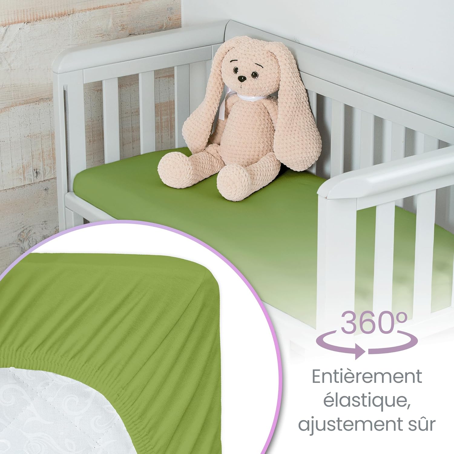 Thumbnail 4 de Drap Housse Comfier Sleep 70x140 Bebe – Lot de 2 en coton naturel 100% (Vert)
