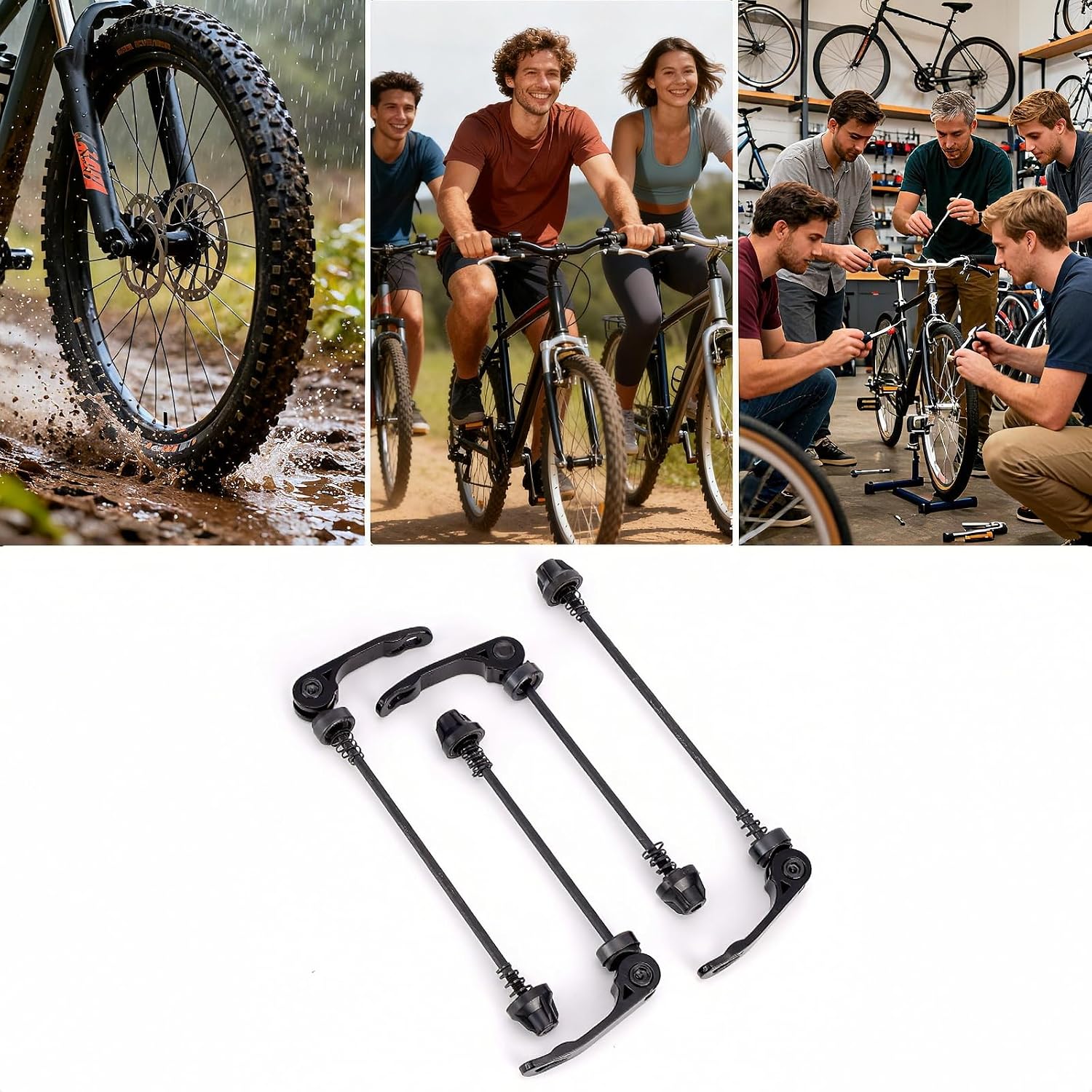 Detalle de Unxuey 2 Pairs Bike Quick Release Skewer Set (Front 145mm, Rear 185mm) – Aluminium Alloy Lever Axles