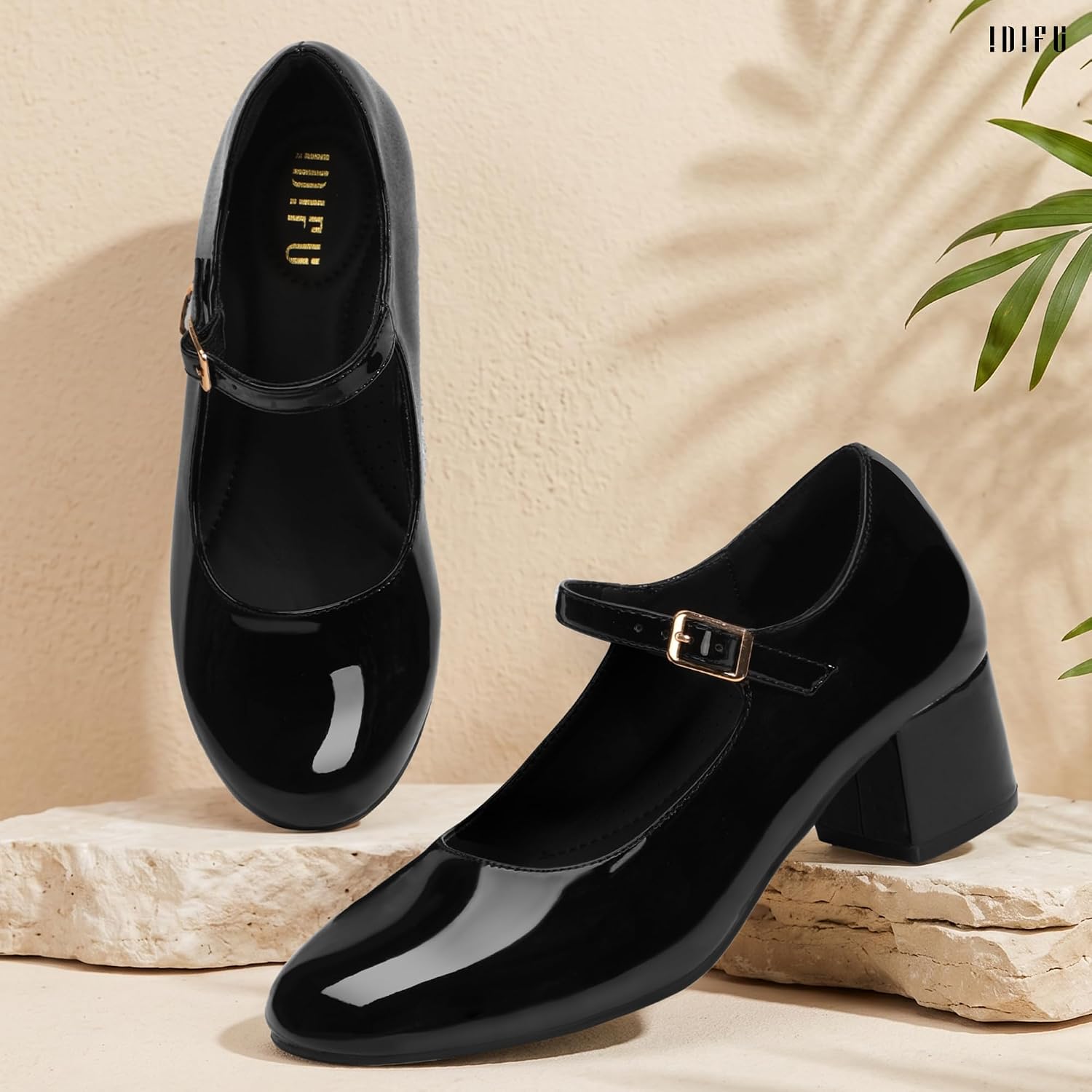 Detalle de IDIFU Women's Mary Jane Pumps with 1.9-Inch Block Heel and Ankle Strap