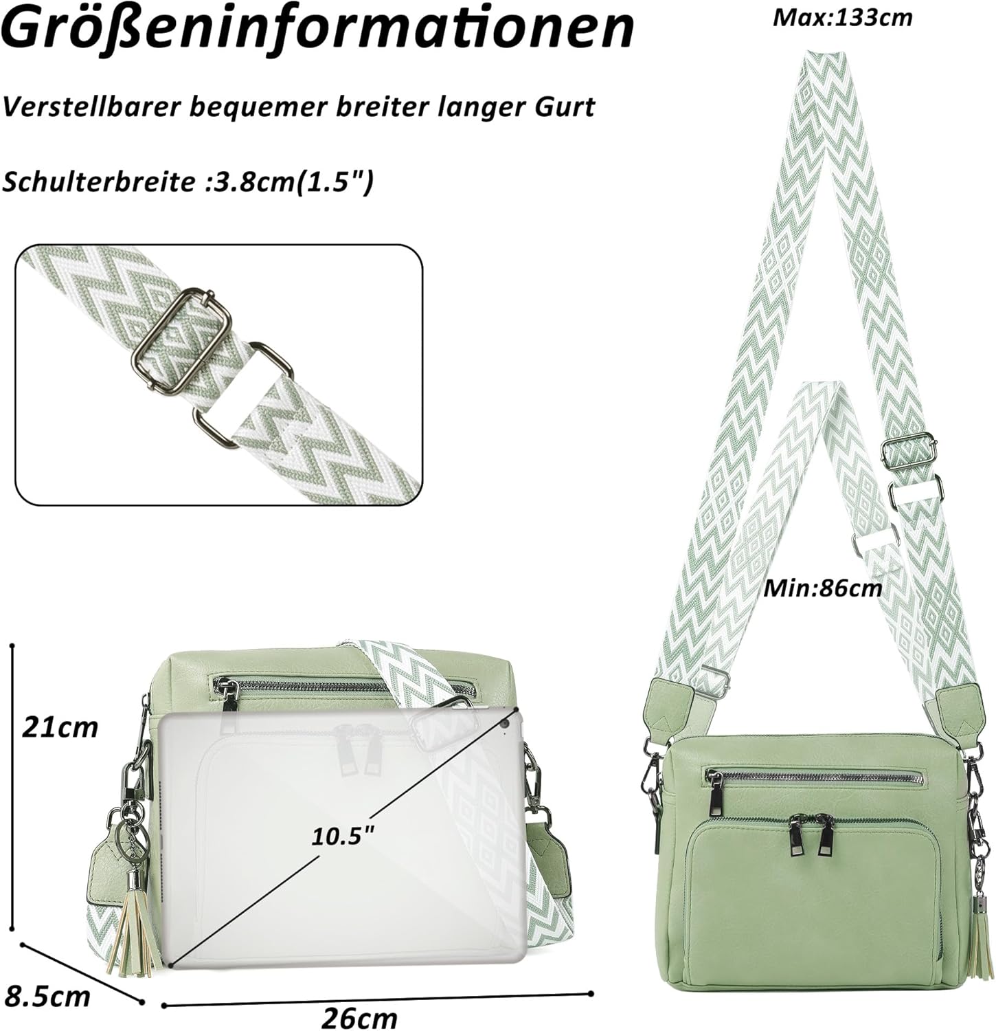 Thumbnail 5 de TANTOMI Umhängetasche Damen – Crossbody Bag mit verstellbarem Abnehmbar Schultergurt