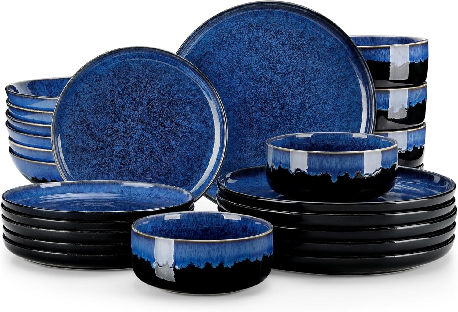 Detalle de Vancasso Starry 24-Piece Dinnerware Set for 6 – Blue Reactive Stoneware with Vertical Edge
