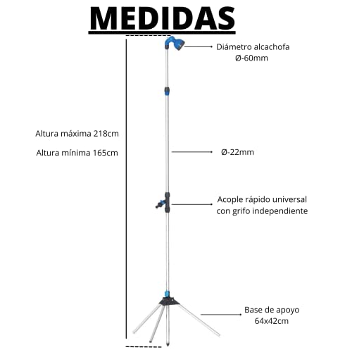 Detalle de Riegolux 973809 Ducha con Trípode de Exterior, 3 Secciones, 135–218 cm